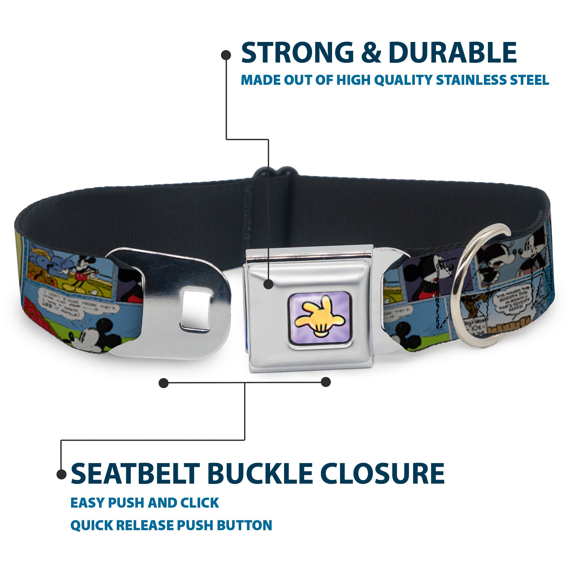Mickeys Glove Purple Rays Full Color Seatbelt Buckle Collar - Mickey & Minnie Comic Strip