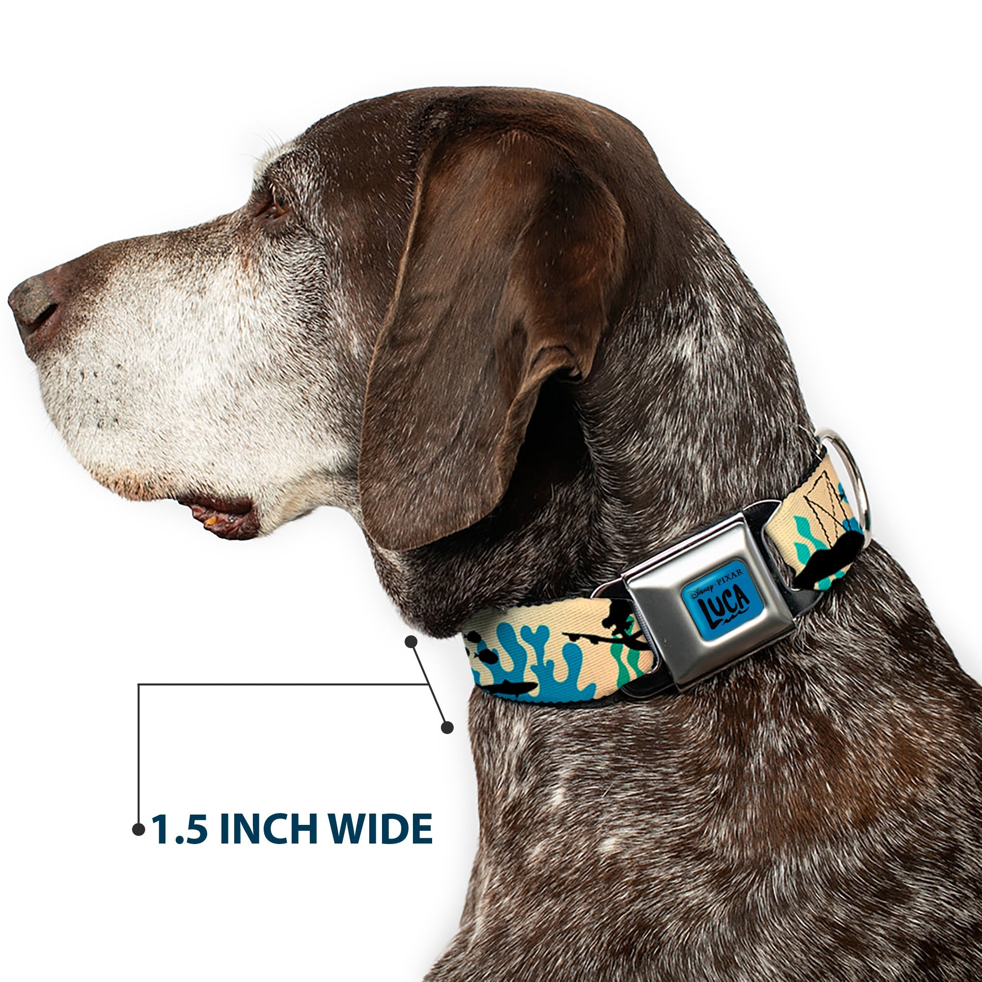 LUCA Logo Full Color Turquoise/Black Seatbelt Buckle Collar - Luca and Alberto Sea Monsters Underwater Silhouette Ombre/Black