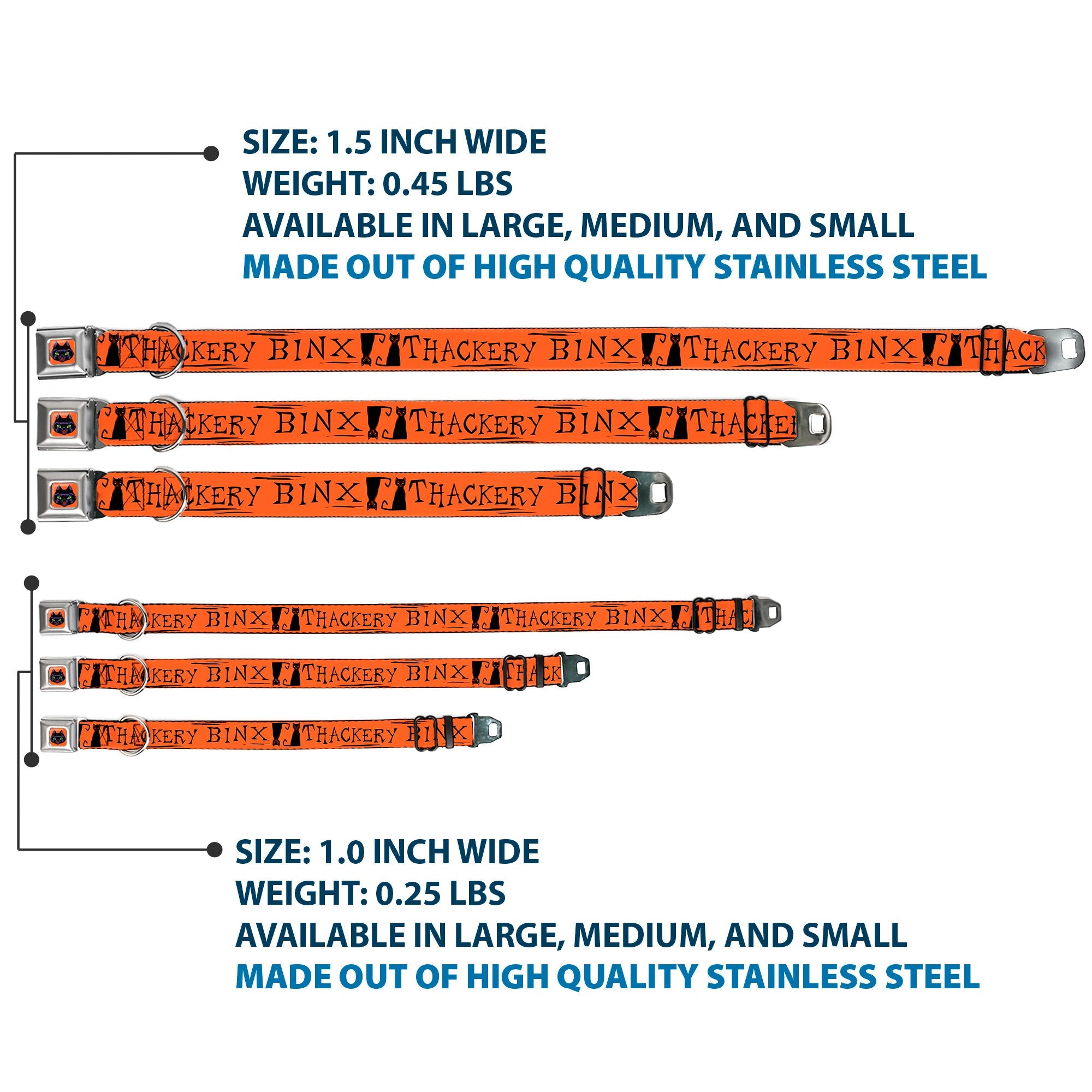 Hocus Pocus Thackery Binx Cat Face Full Color Orange Seatbelt Buckle Collar - Hocus Pocus THACKERY BINX Cat Silhouette Orange/Black