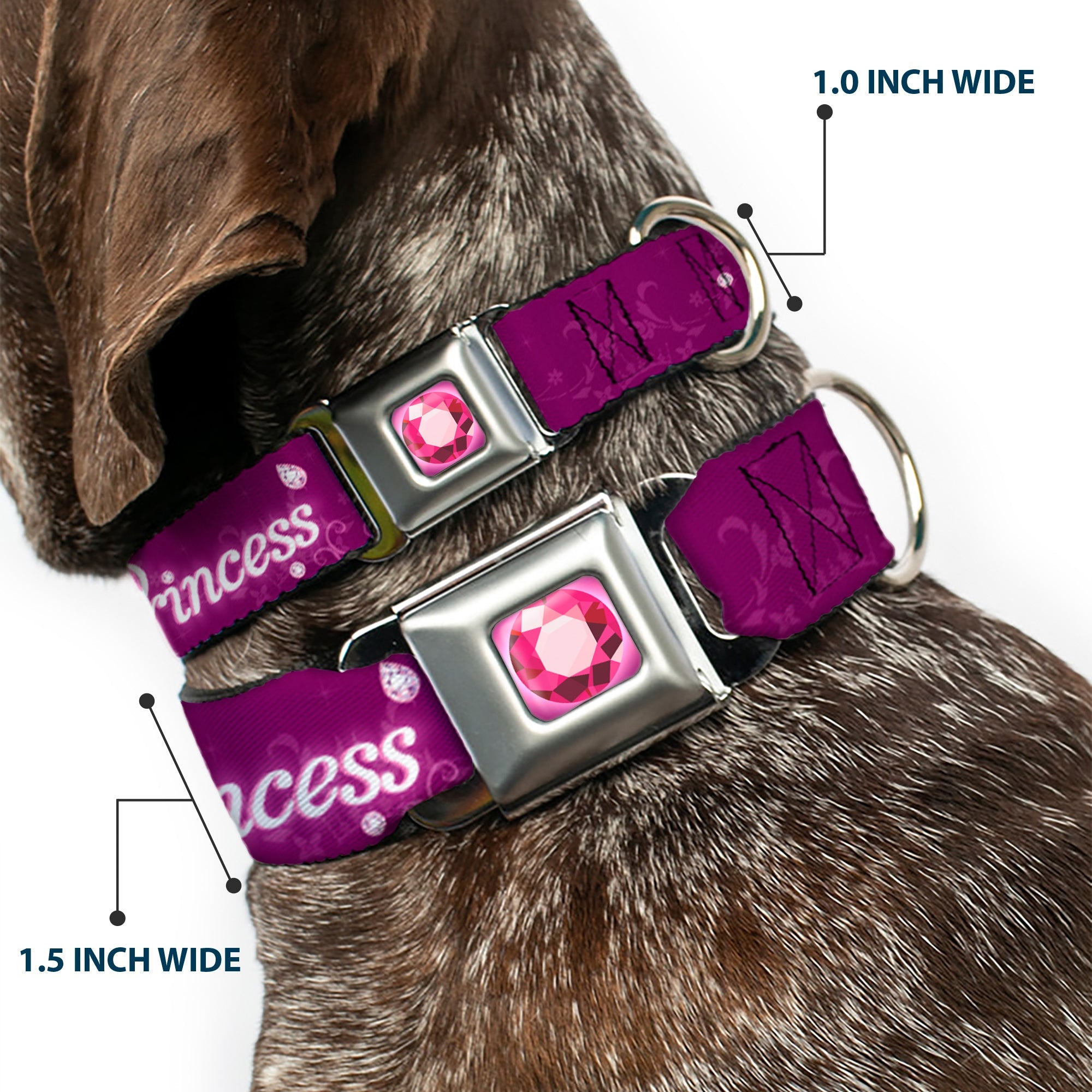 Princess Gem Full Color Fuchsia Seatbelt Buckle Collar - IM 99.9% SURE IM A DISNEY PRINCESS Pinks/White