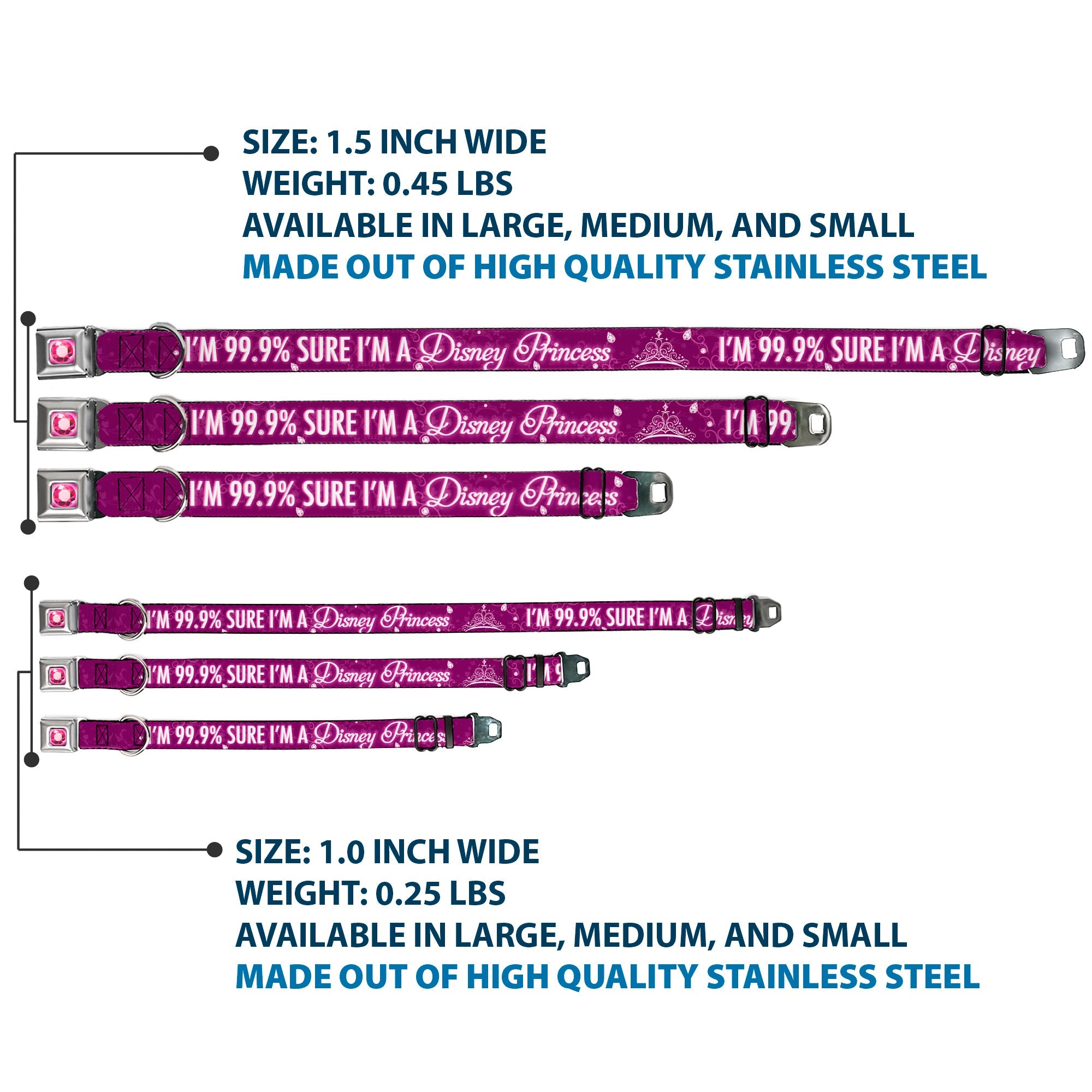 Princess Gem Full Color Fuchsia Seatbelt Buckle Collar - IM 99.9% SURE IM A DISNEY PRINCESS Pinks/White
