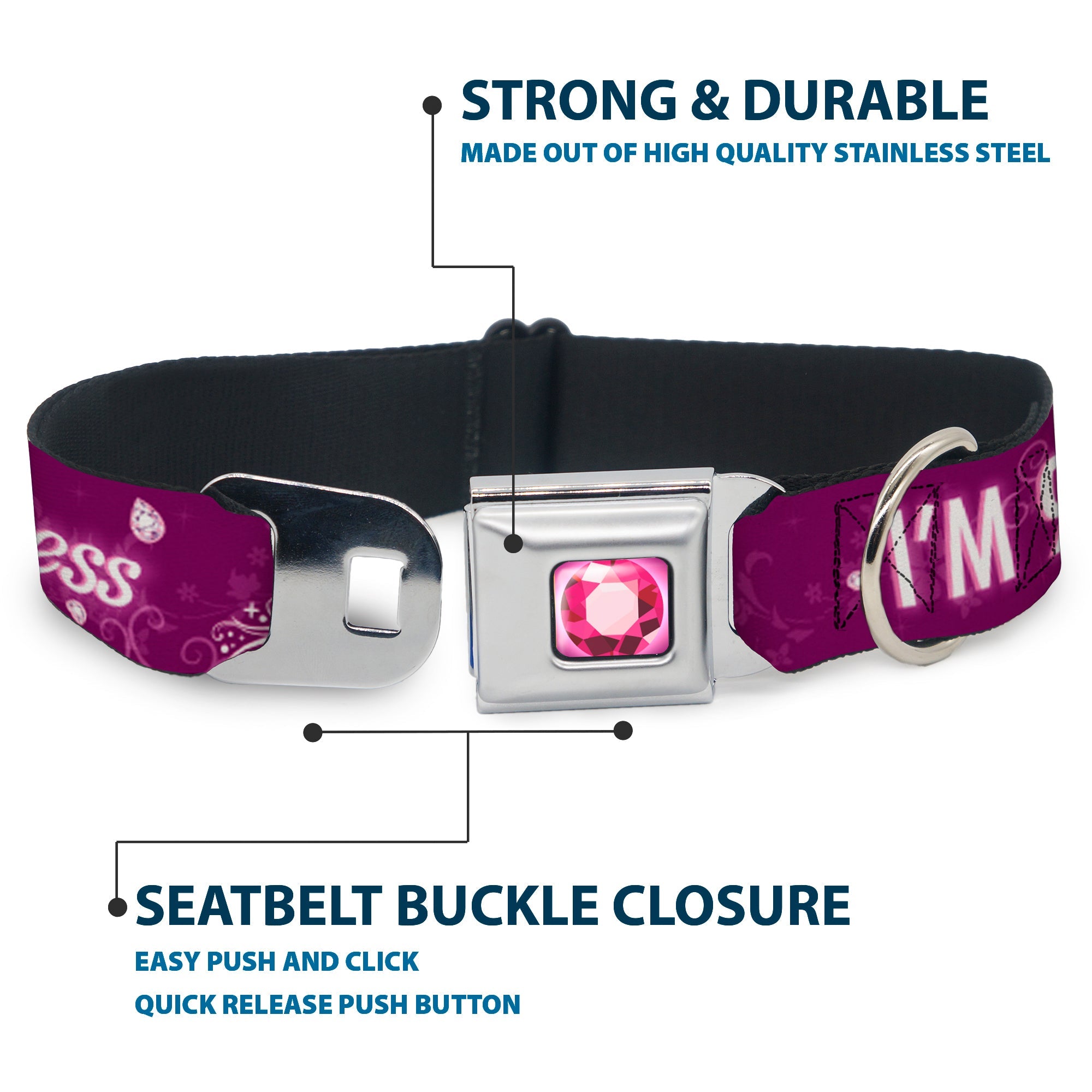 Princess Gem Full Color Fuchsia Seatbelt Buckle Collar - IM 99.9% SURE IM A DISNEY PRINCESS Pinks/White