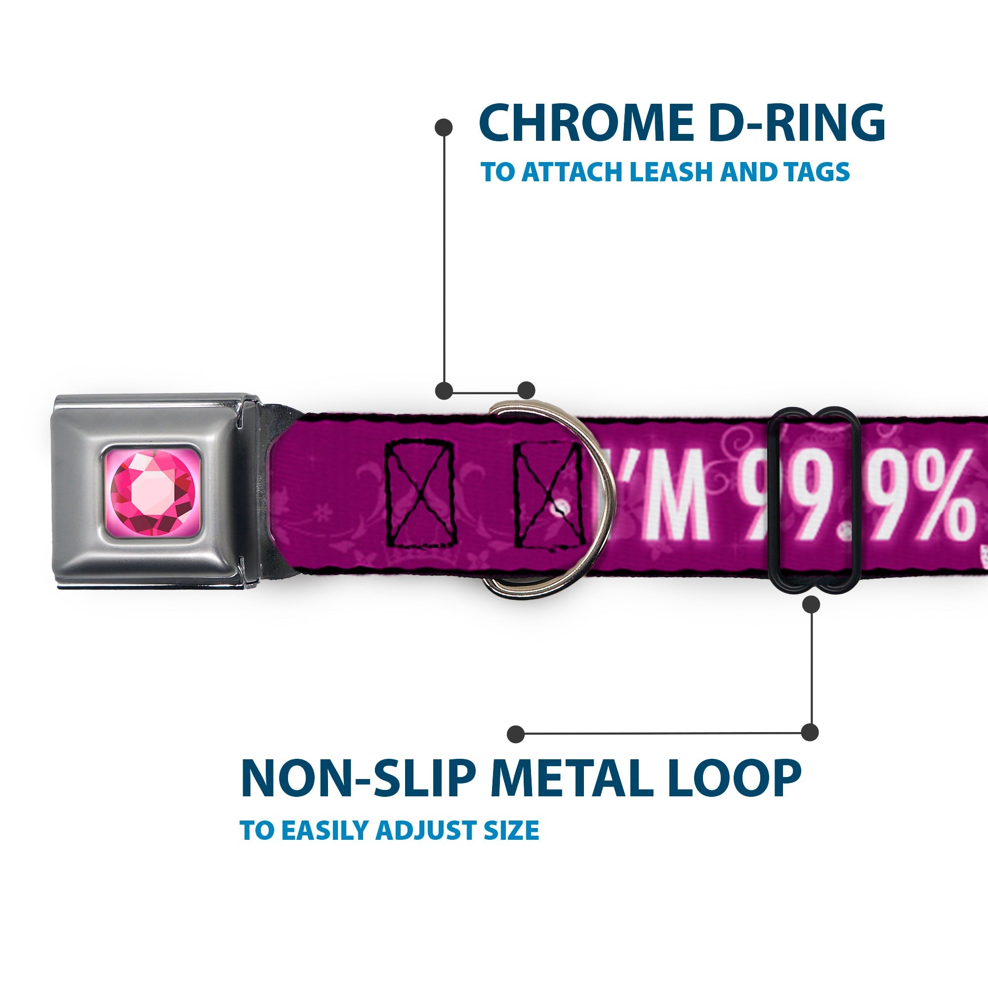 Princess Gem Full Color Fuchsia Seatbelt Buckle Collar - IM 99.9% SURE IM A DISNEY PRINCESS Pinks/White