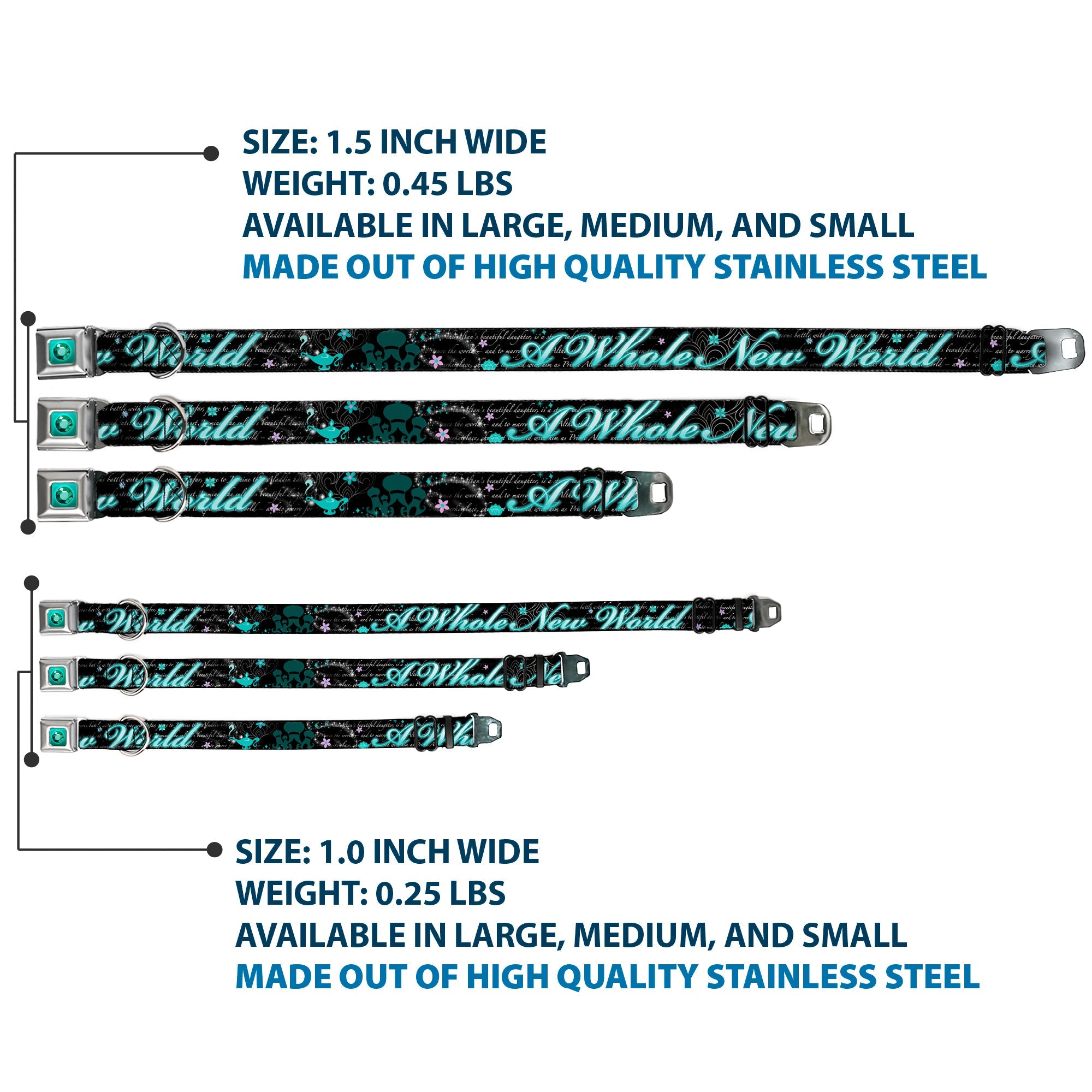 Princess Gem Full Color Turquoise Seatbelt Buckle Collar - Aladdin A WHOLE NEW WORLD/Story Script