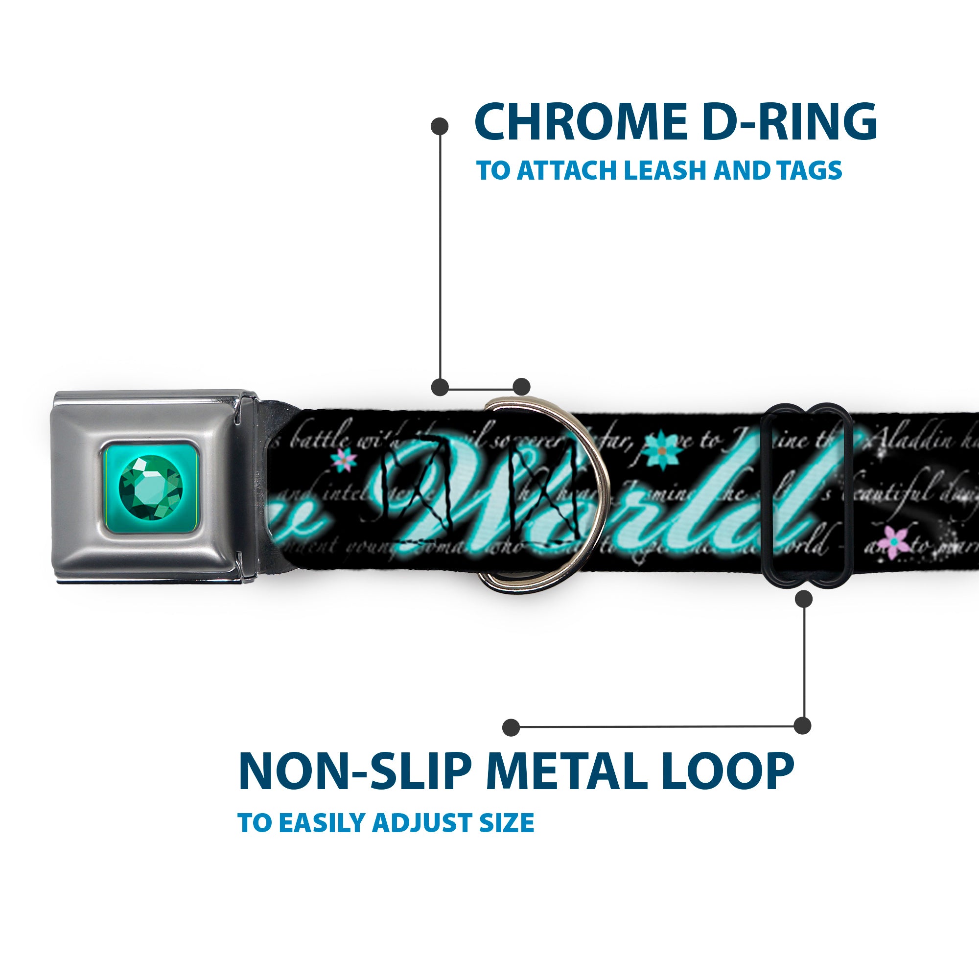 Princess Gem Full Color Turquoise Seatbelt Buckle Collar - Aladdin A WHOLE NEW WORLD/Story Script