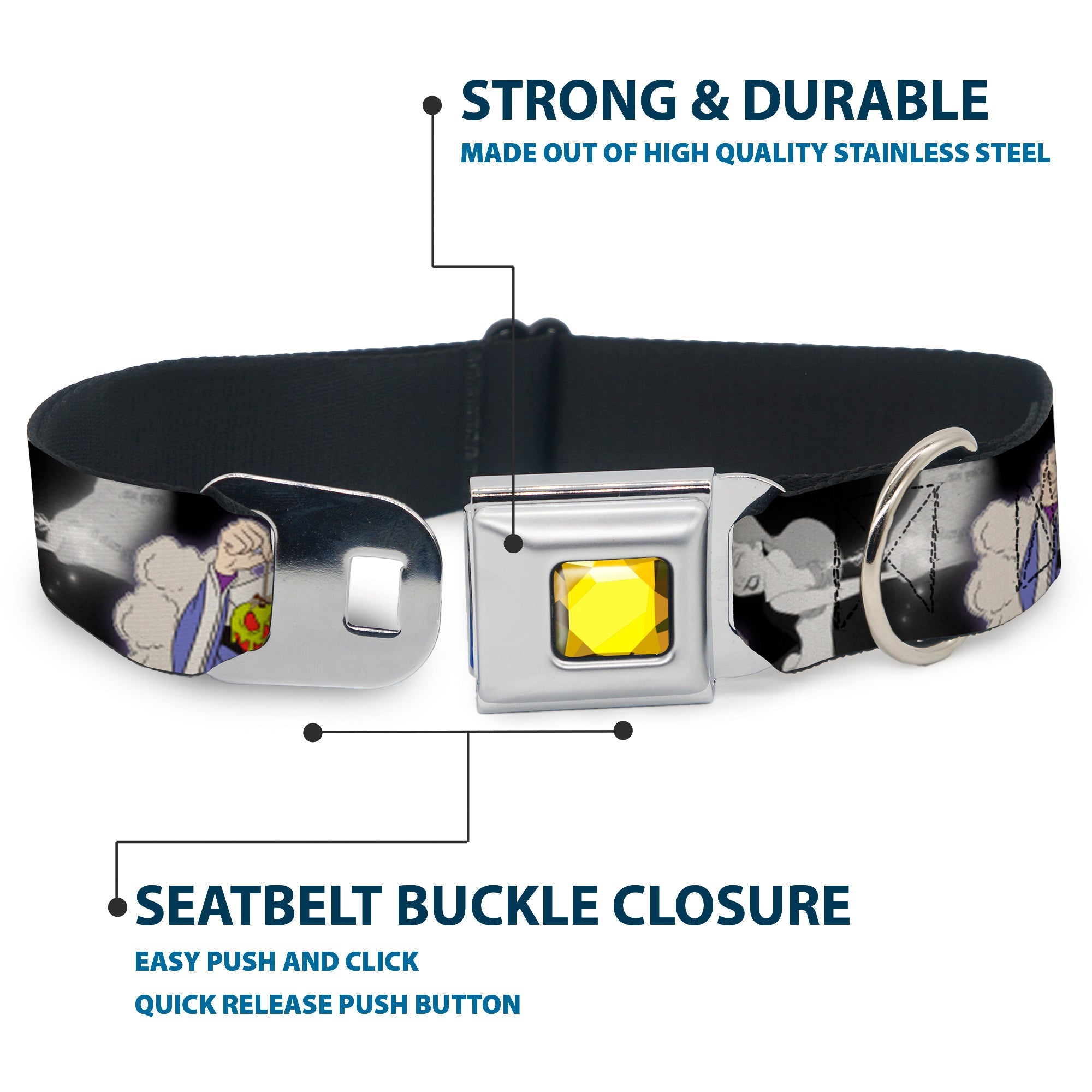 Princess Gem CLOSE-UP Full Color Yellow Seatbelt Buckle Collar - Villains Hexing Princess Scenes Color/Black/White