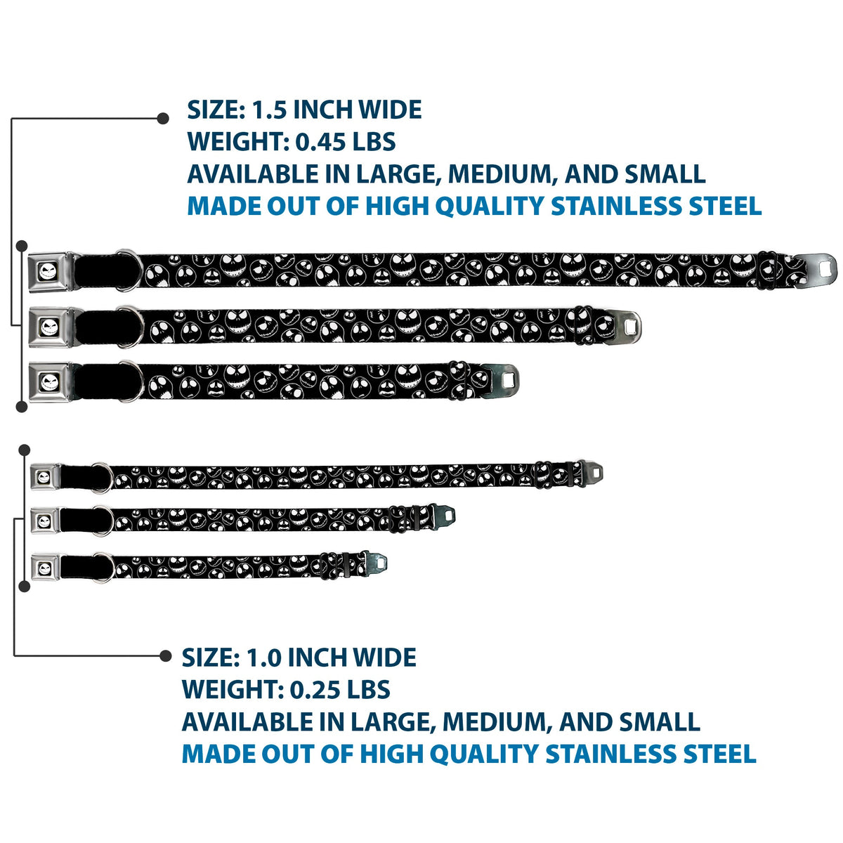 Jack Expression8 Full Color Seatbelt Buckle Collar - Jack Outline Expressions Scattered Black/White