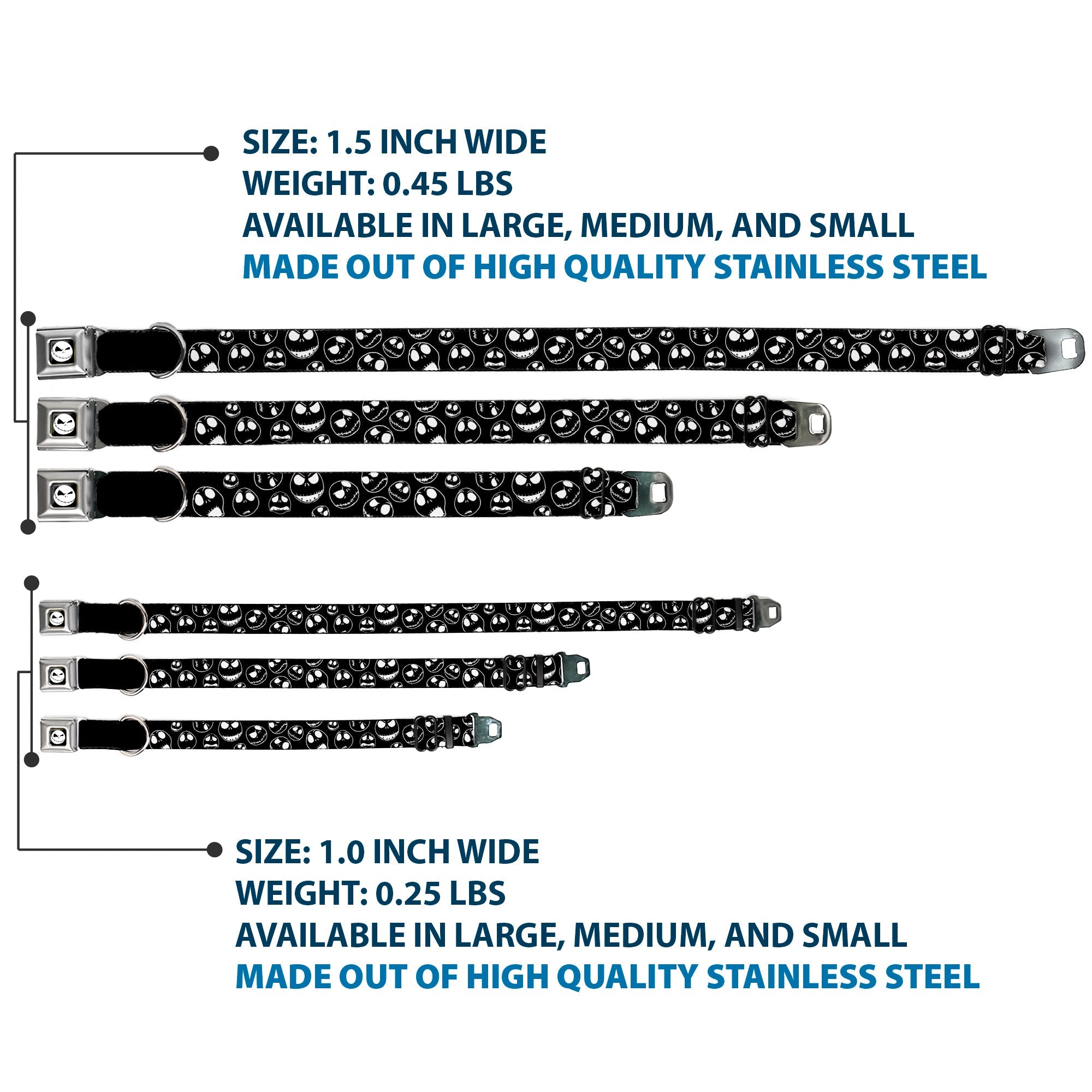 Jack Expression8 Full Color Seatbelt Buckle Collar - Jack Outline Expressions Scattered Black/White