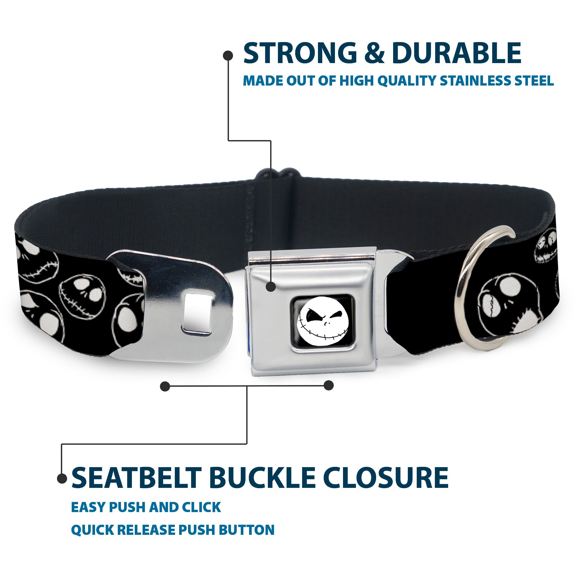 Jack Expression8 Full Color Seatbelt Buckle Collar - Jack Outline Expressions Scattered Black/White