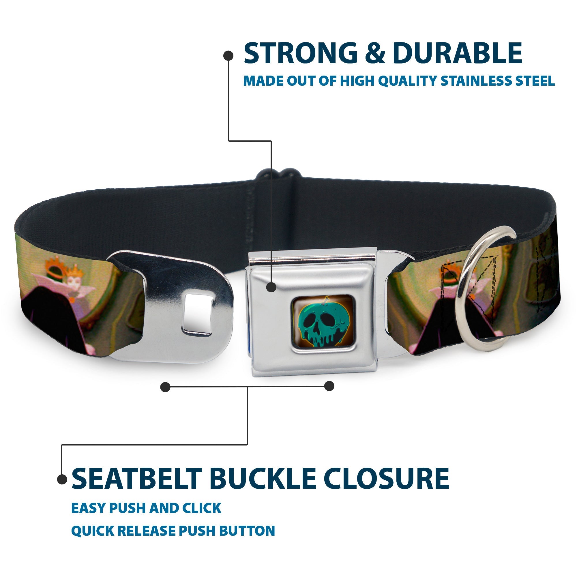 Snow White Poisoned Apple Full Color Seatbelt Buckle Collar - Snow White Evil Queen Poses