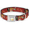 Disney Princess Crown Full Color Golds Seatbelt Buckle Collar - Mulan Gazebo Pose with Flowers and Script Red/Golds