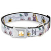 Disney Princess Crown Full Color Golds Seatbelt Buckle Collar - Rapunzel Castle and Pascual Pose with Script and Flowers White/Purples