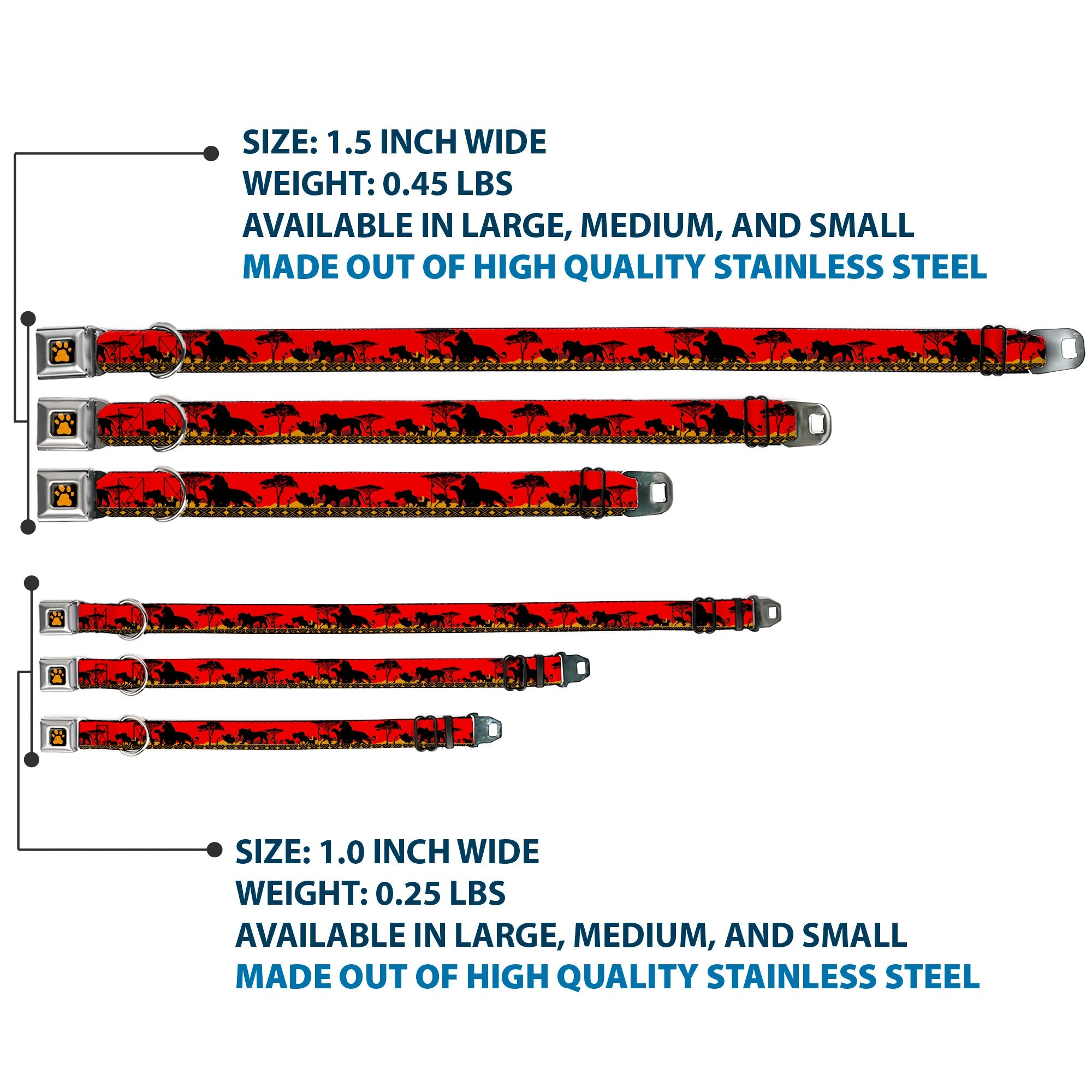 Lion King Paw Full Color Black Gold Seatbelt Buckle Collar - Mufasa & Simba JUST CANT WAIT TO BE KING/Family Silhouette