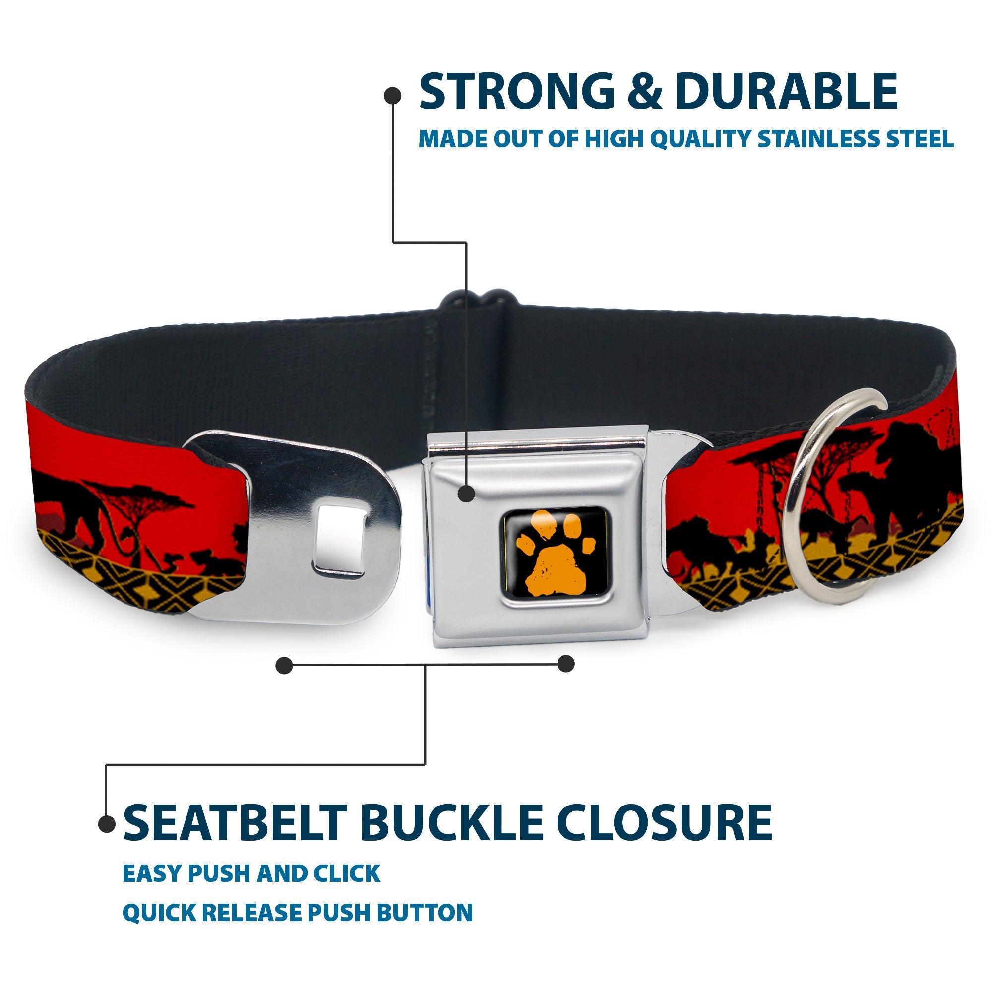 Lion King Paw Full Color Black Gold Seatbelt Buckle Collar - Mufasa & Simba JUST CANT WAIT TO BE KING/Family Silhouette