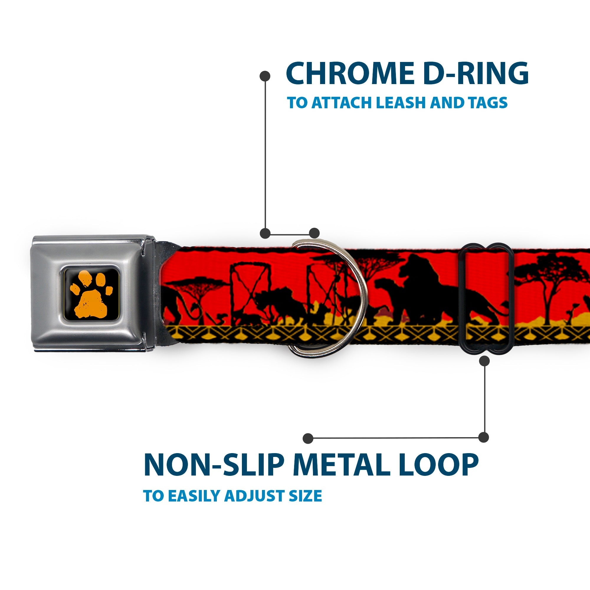 Lion King Paw Full Color Black Gold Seatbelt Buckle Collar - Mufasa & Simba JUST CANT WAIT TO BE KING/Family Silhouette