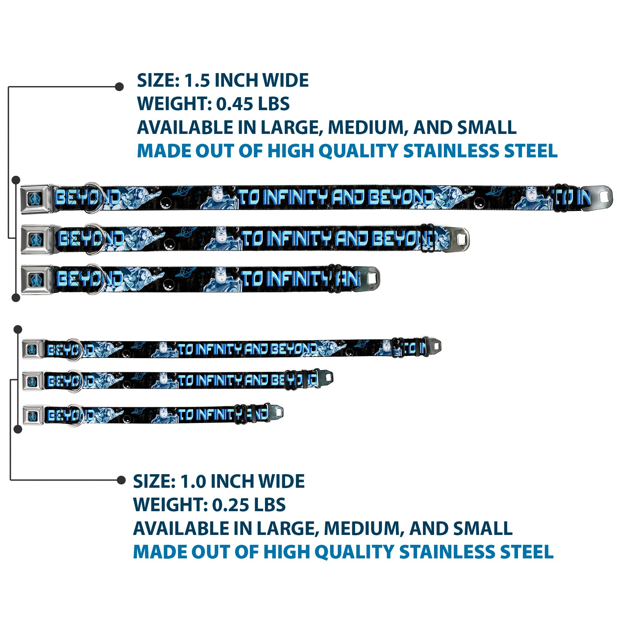 Space Ranger SR Logo Full Color Black/Blue Seatbelt Buckle Collar - Buzz Poses/Stars TO INFINITY AND BEYOND Black/Blues