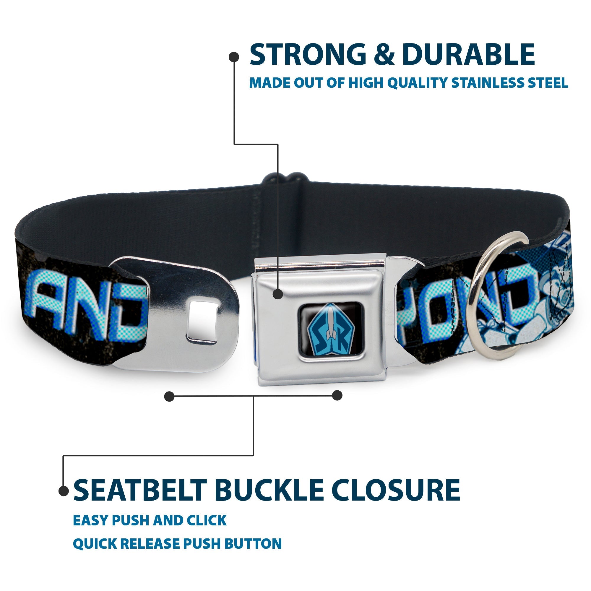 Space Ranger SR Logo Full Color Black/Blue Seatbelt Buckle Collar - Buzz Poses/Stars TO INFINITY AND BEYOND Black/Blues