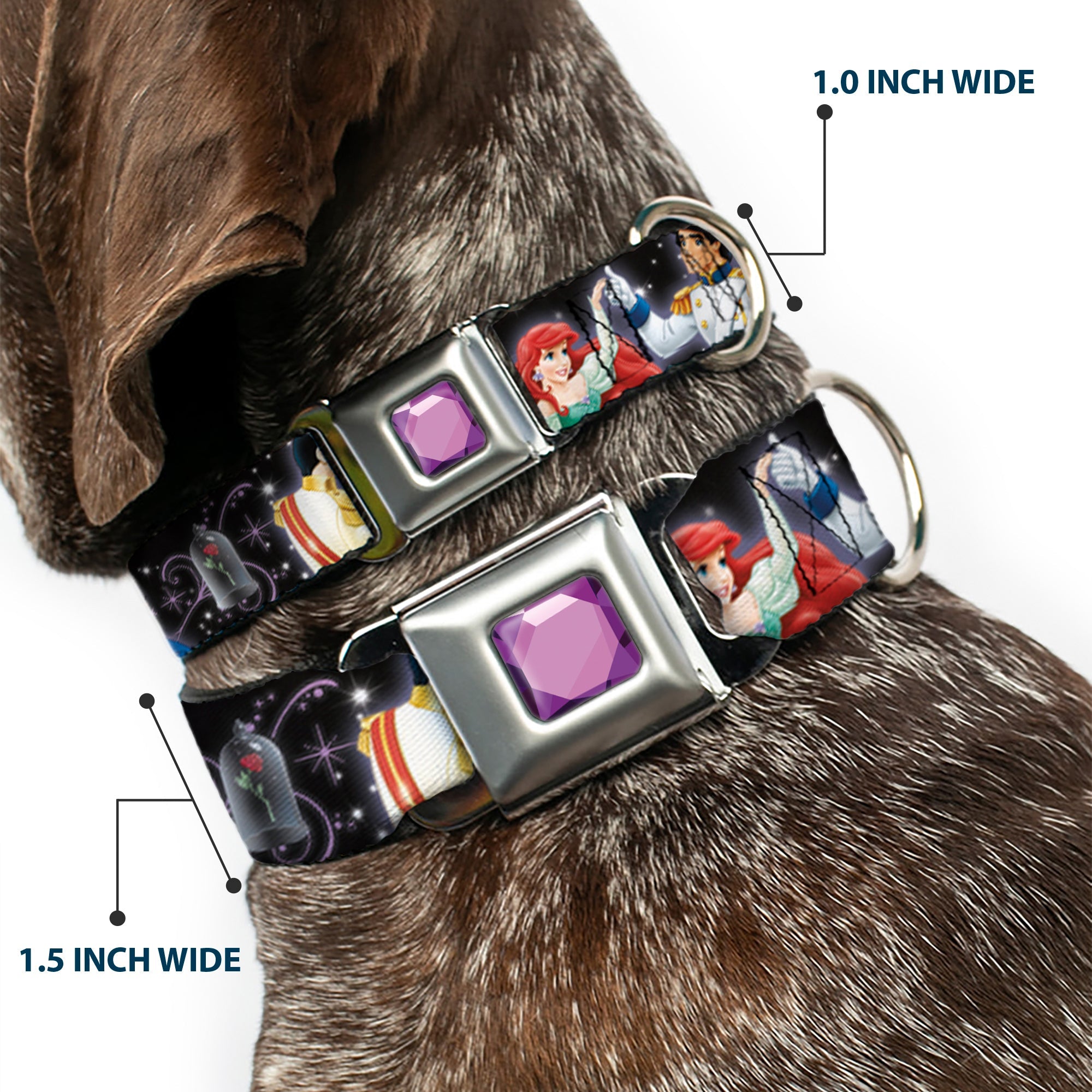 Princess Gem CLOSE-UP Full Color Purple Seatbelt Buckle Collar - Disney Princesses & Princes Dancing