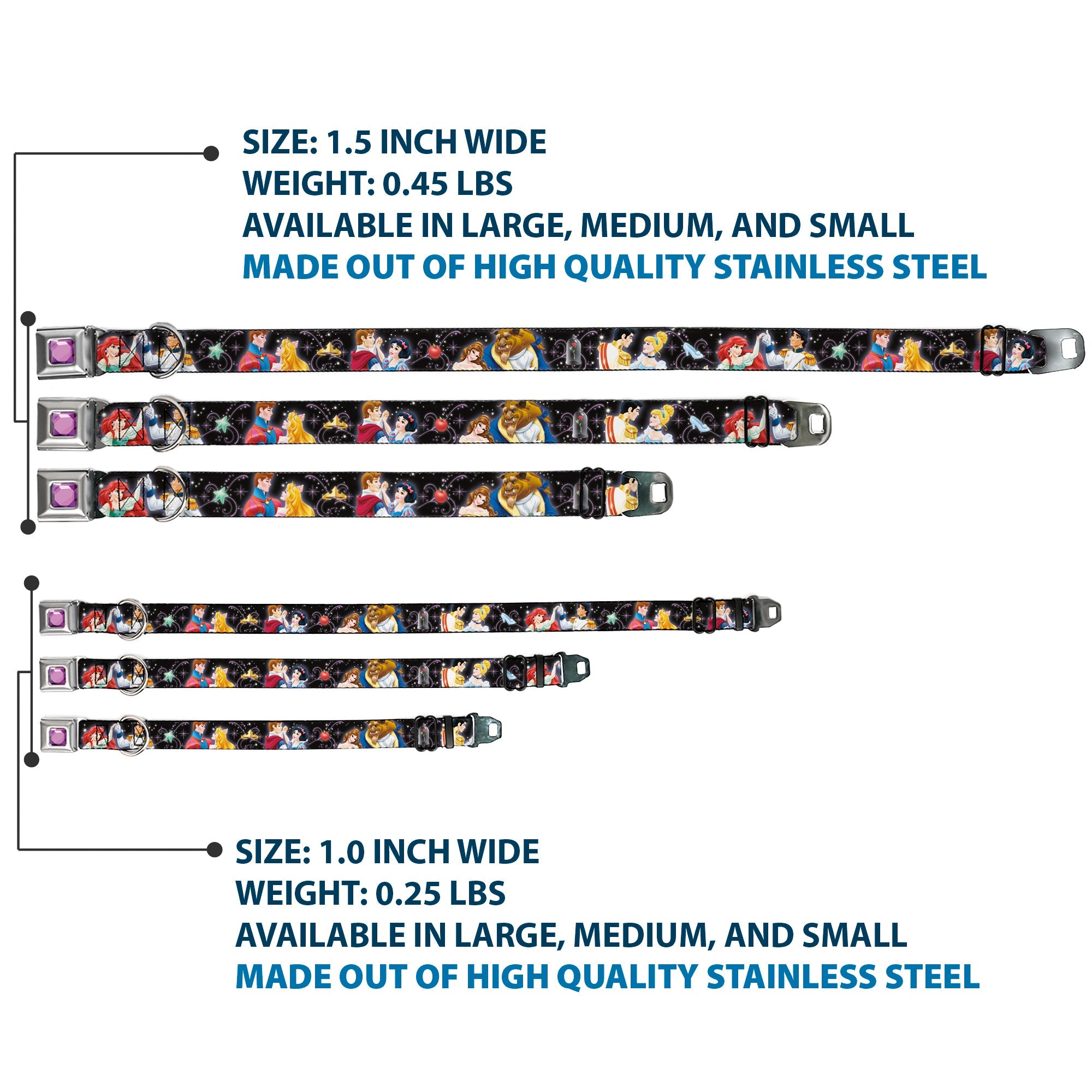 Princess Gem CLOSE-UP Full Color Purple Seatbelt Buckle Collar - Disney Princesses & Princes Dancing