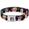Mini Minnie Mouse Face CLOSE-UP Full Color Black Seatbelt Buckle Collar - Mini Minnie Expressions/Bows Black/Multi Color