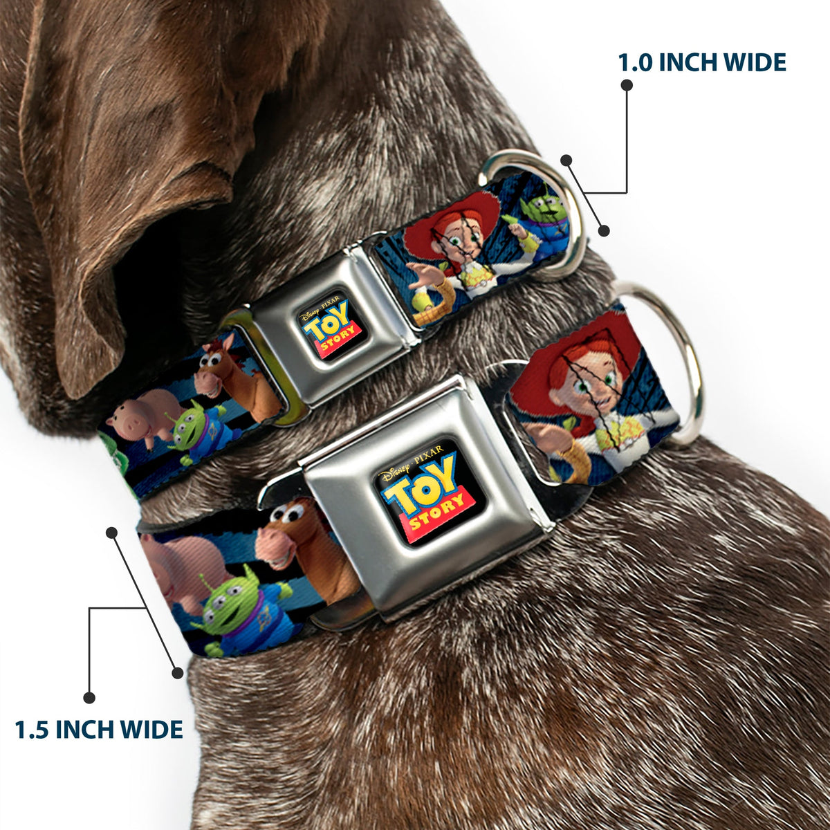TOY STORY Logo Full Color Black Seatbelt Buckle Collar - Toy Story Characters Running2 Denim Rays