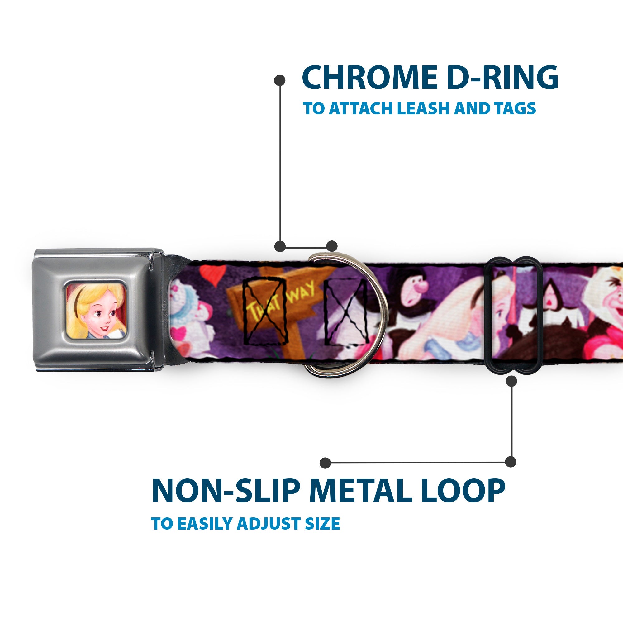 Alice Face Full Color Red Seatbelt Buckle Collar - Alice & the Queen of Hearts Scenes