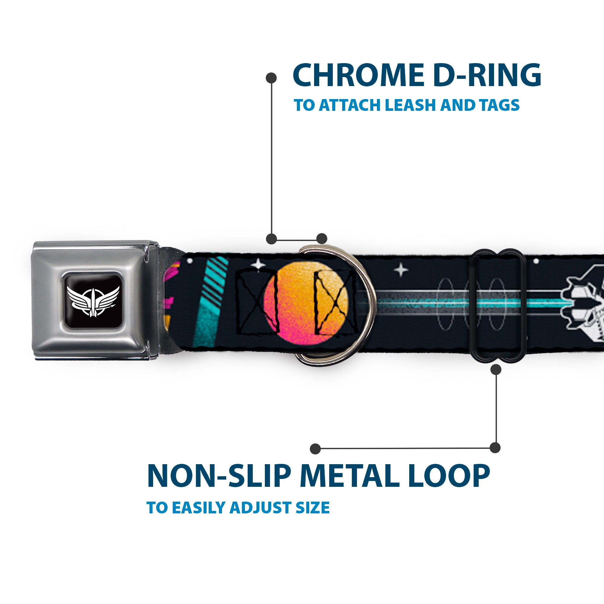 Lightyear Star Command Wings Logo Full Color Black/White Seatbelt Buckle Collar - BUZZ LIGHTYEAR Hyper Speed Spaceship Black/Multi Color