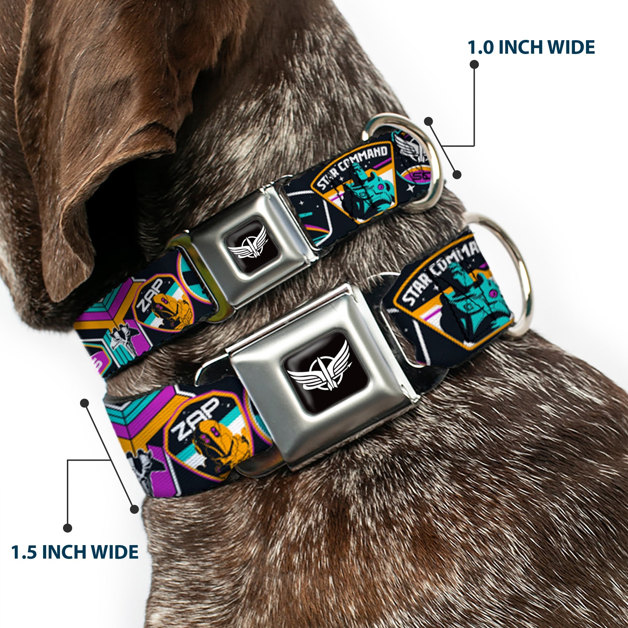 Lightyear Star Command Wings Logo Full Color Black/White Seatbelt Buckle Collar - Lightyear Mission Patches Collage Black/Multi Color