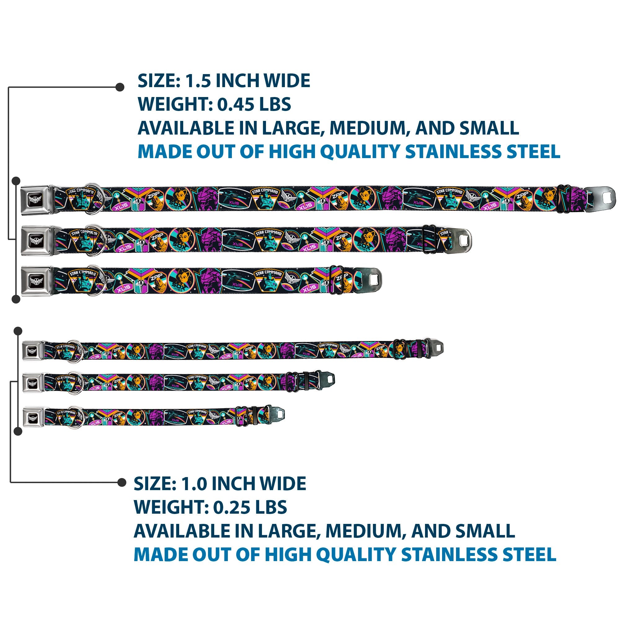 Lightyear Star Command Wings Logo Full Color Black/White Seatbelt Buckle Collar - Lightyear Mission Patches Collage Black/Multi Color