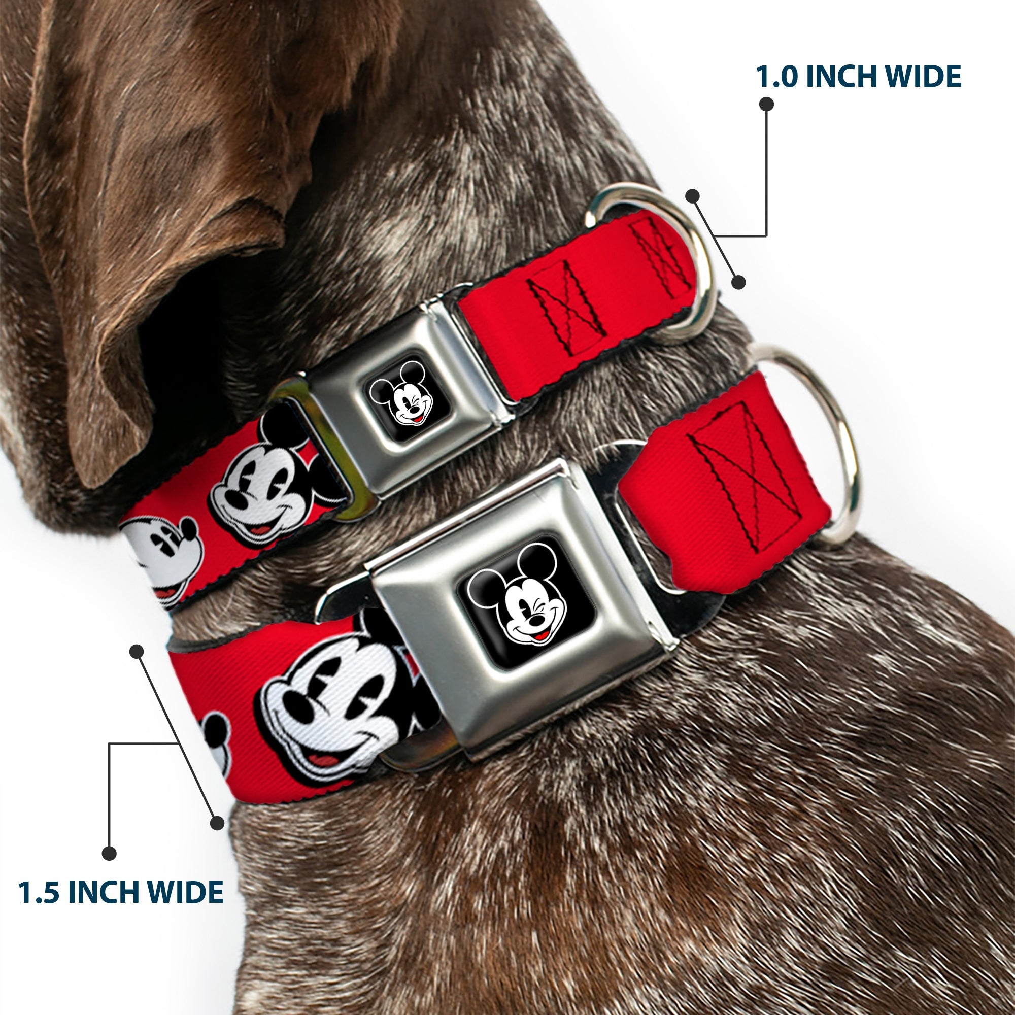 Mickey Mouse Winking Full Color Black Seatbelt Buckle Collar - Mickey Mouse Expressions Red/Black/White