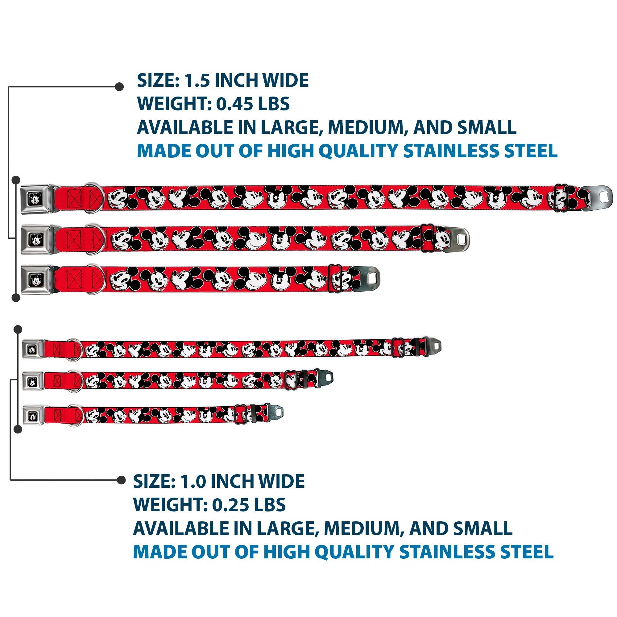 Mickey Mouse Winking Full Color Black Seatbelt Buckle Collar - Mickey Mouse Expressions Red/Black/White