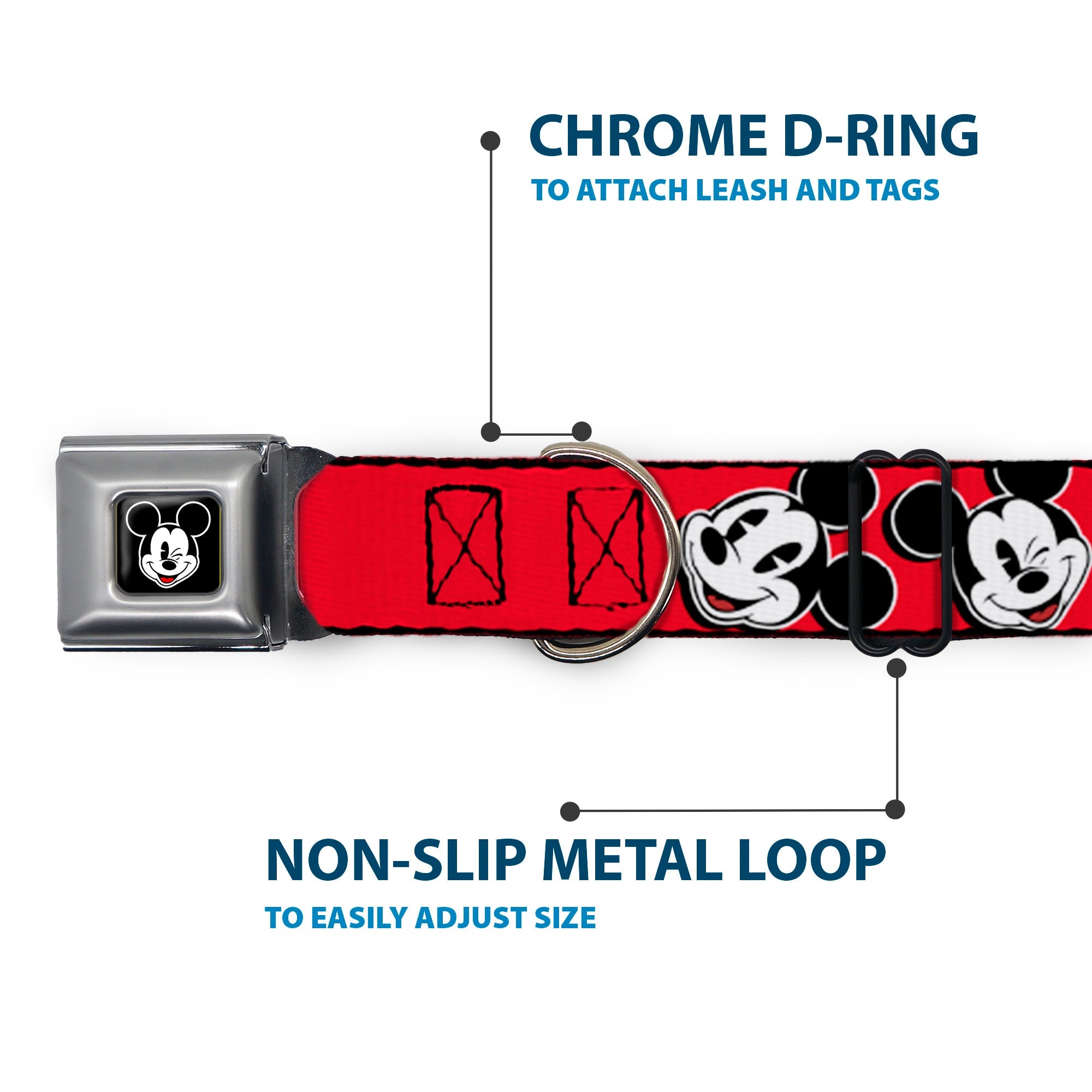 Mickey Mouse Winking Full Color Black Seatbelt Buckle Collar - Mickey Mouse Expressions Red/Black/White