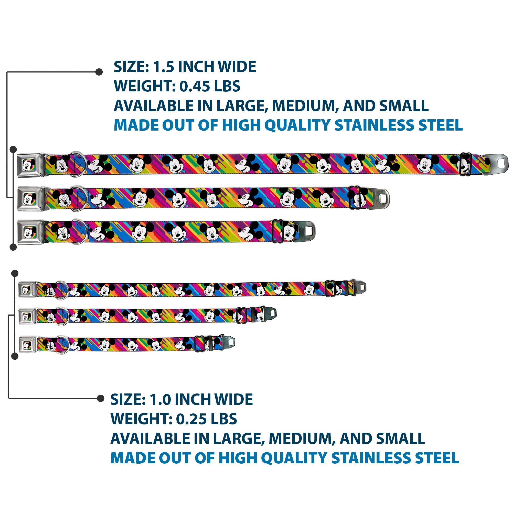 Mickey Mouse Winking CLOSE-UP Full Color Multi Color Black White Seatbelt Buckle Collar - Mickey Mouse Expressions Multi Color White/Black