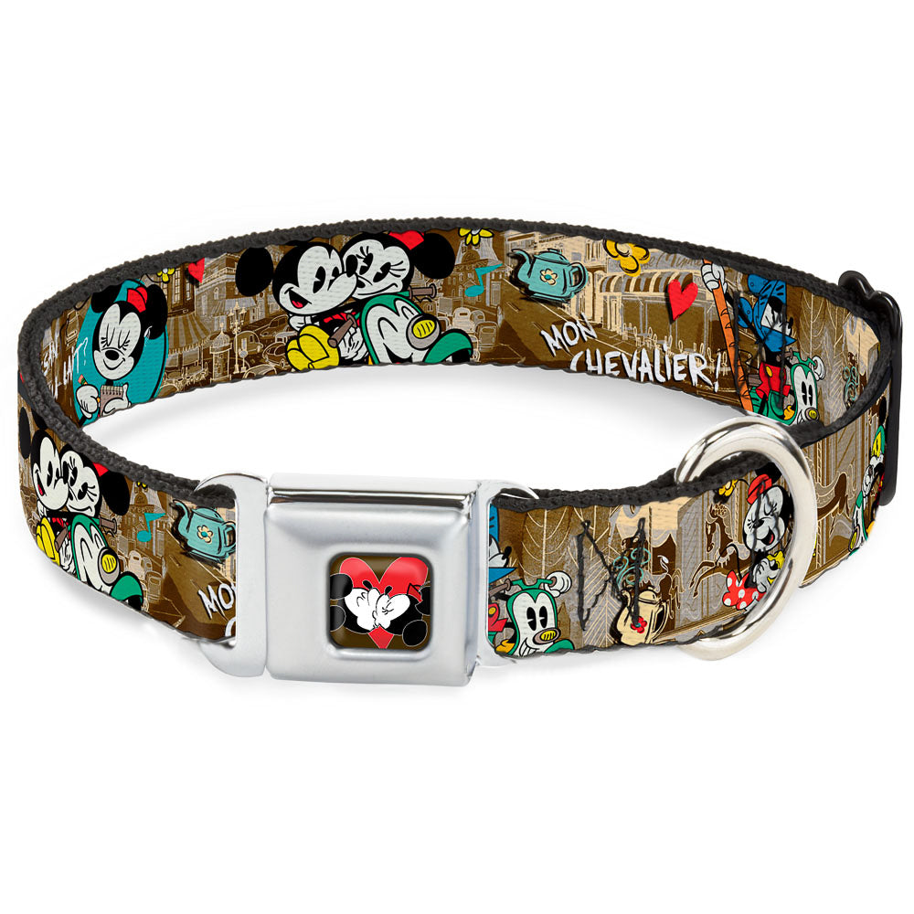 Mickey & Minnie Kiss Heart Full Color Gray Seatbelt Buckle Collar - Mickey & Minnie Croissant de Triomphe Scenes