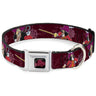 Peter Pan Skull Rock Full Color Black/Burgundy Seatbelt Buckle Collar - Captain Hook Poses/Nautical Elements Burgundy