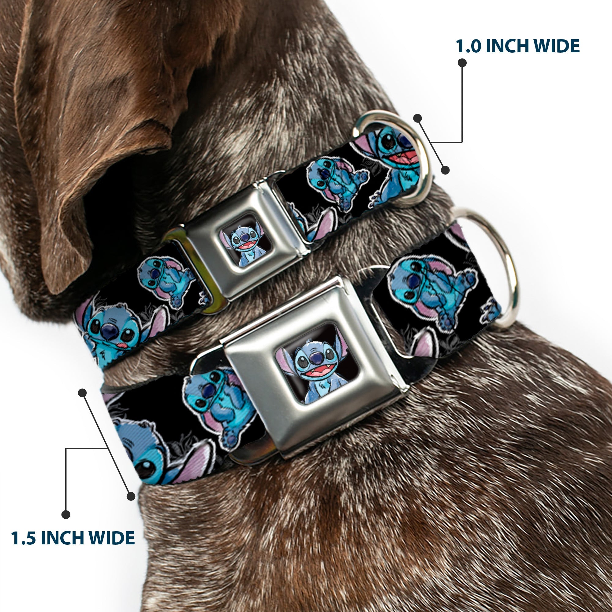 Stitch Face Sketch CLOSE-UP Full Color Black Seatbelt Buckle Collar - Stitch Poses/Hibiscus Sketch Black/Gray/Blue