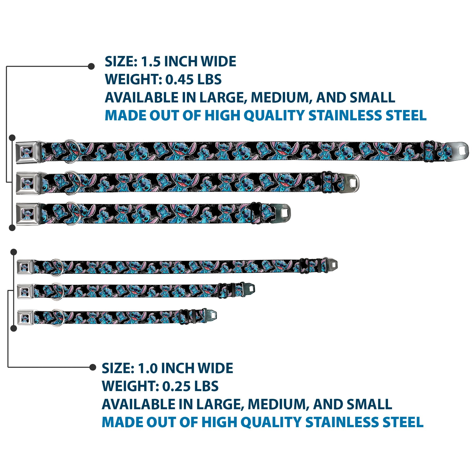 Stitch Face Sketch CLOSE-UP Full Color Black Seatbelt Buckle Collar - Stitch Poses/Hibiscus Sketch Black/Gray/Blue