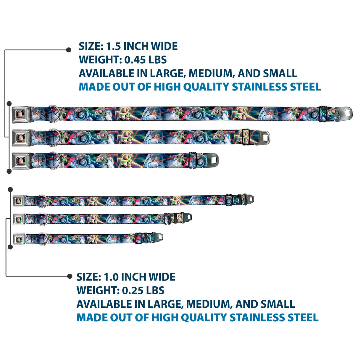 Buzz Lightyear Pose2 Full Color Black Seatbelt Buckle Collar - Buzz Lightyear Action Poses Stacked