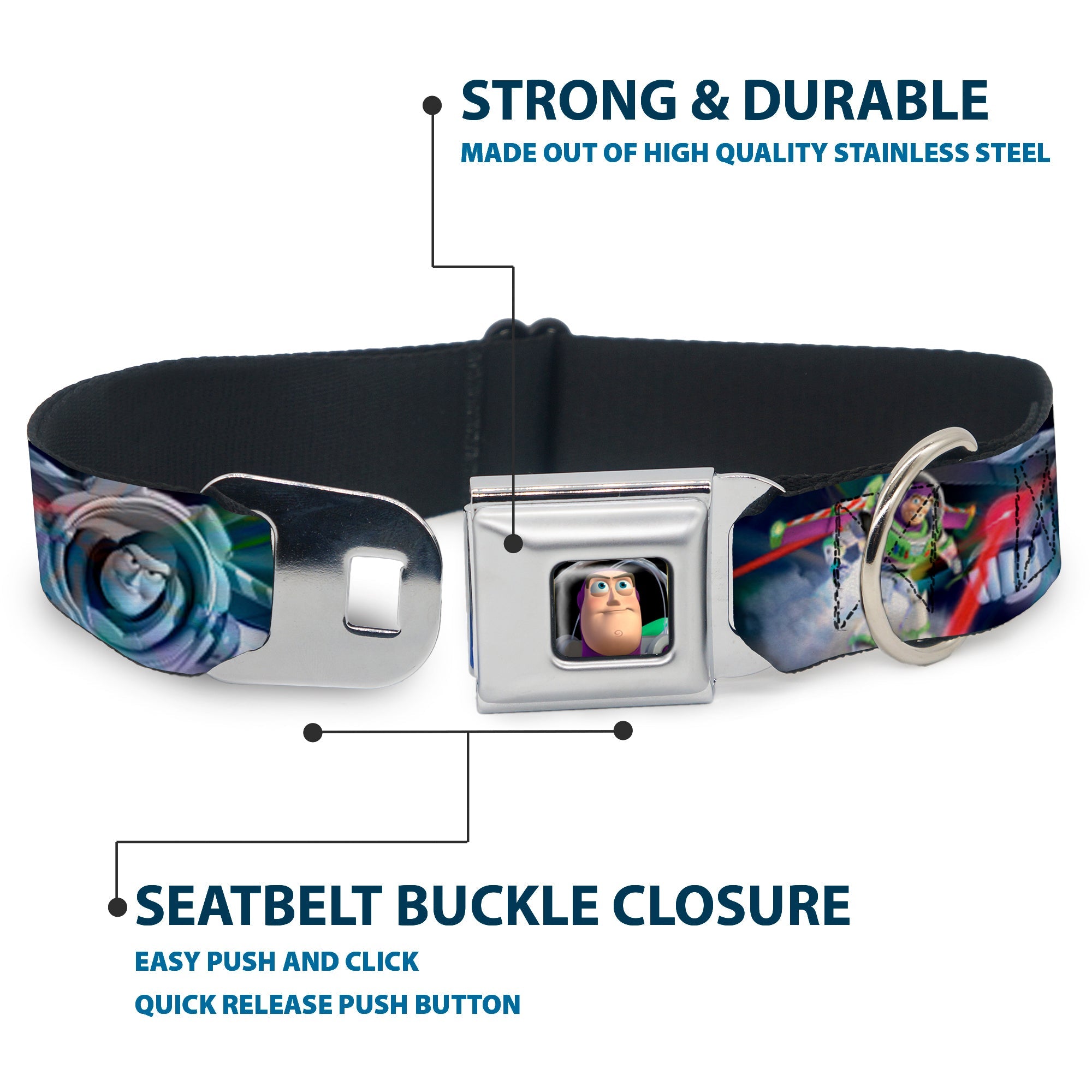 Buzz Lightyear Pose2 Full Color Black Seatbelt Buckle Collar - Buzz Lightyear Action Poses Stacked