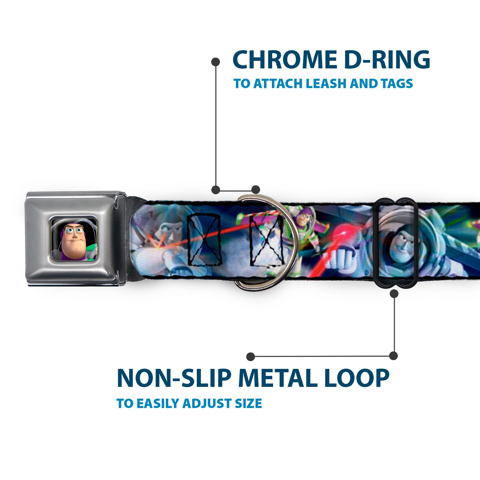 Buzz Lightyear Pose2 Full Color Black Seatbelt Buckle Collar - Buzz Lightyear Action Poses Stacked