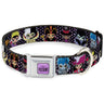DISNEY VILLAINS Text Full Color Lavender/Black Seatbelt Buckle Collar - Disney 11-Sweet Chibi Villain Poses Polka Dot Black/Lavender