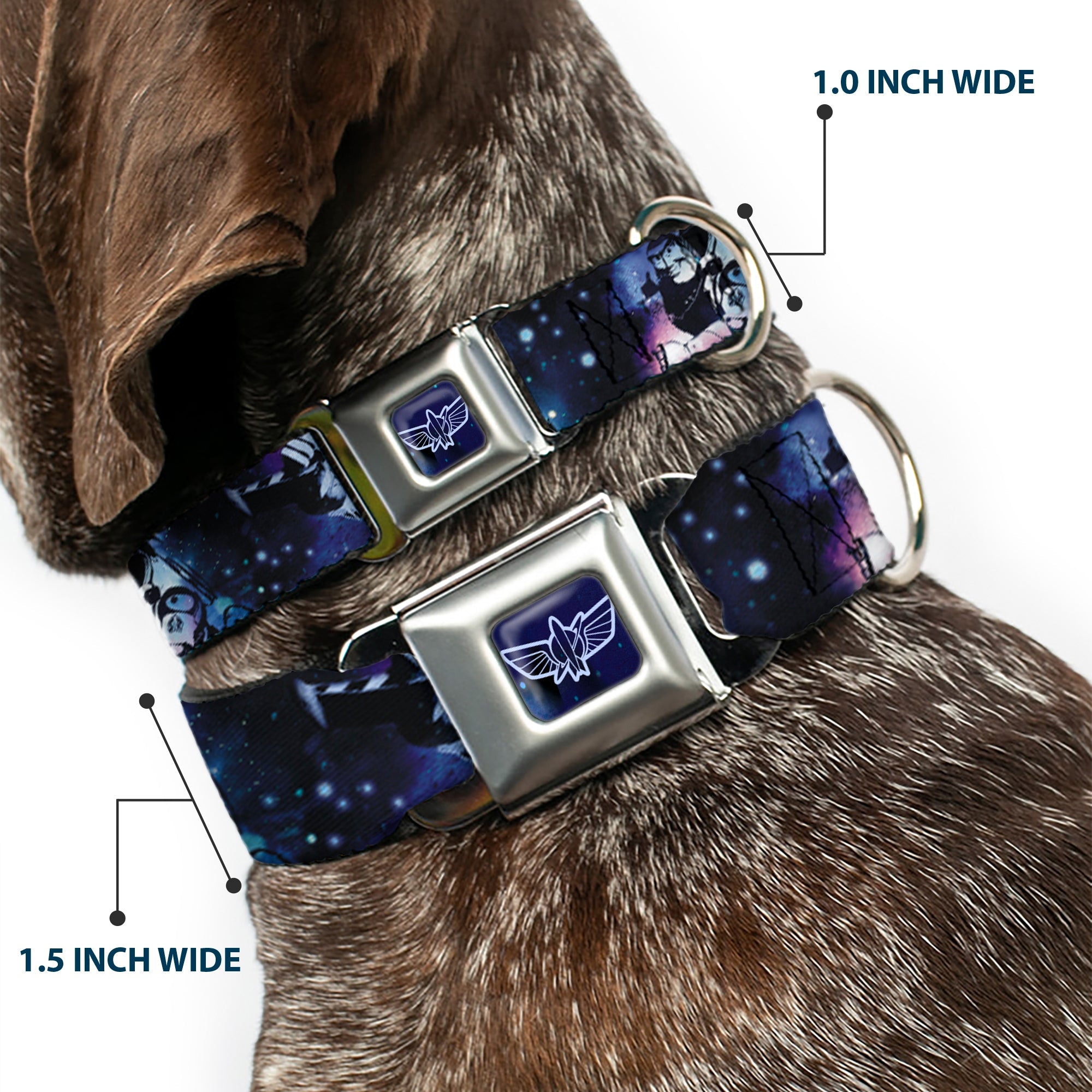 Space Ranger Logo Outline Full Color Blue/White Seatbelt Buckle Collar - Buzz Lightyear Poses Galaxy Blues