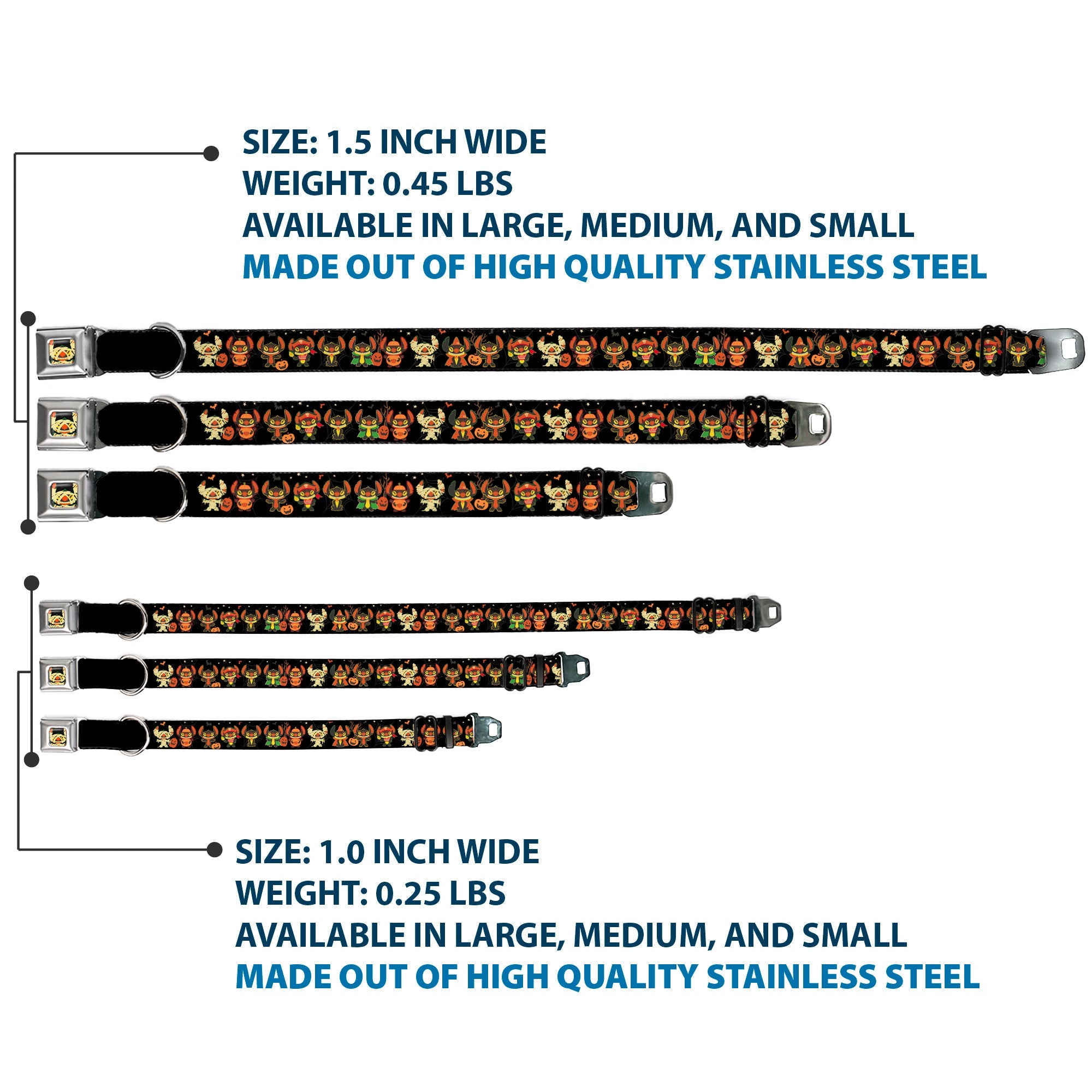 Lilo and Stitch Holiday Halloween Stitch Mummy Face Full Color Black Seatbelt Buckle Collar - Lilo and Stitch Halloween Stitch Dress Up Poses Black