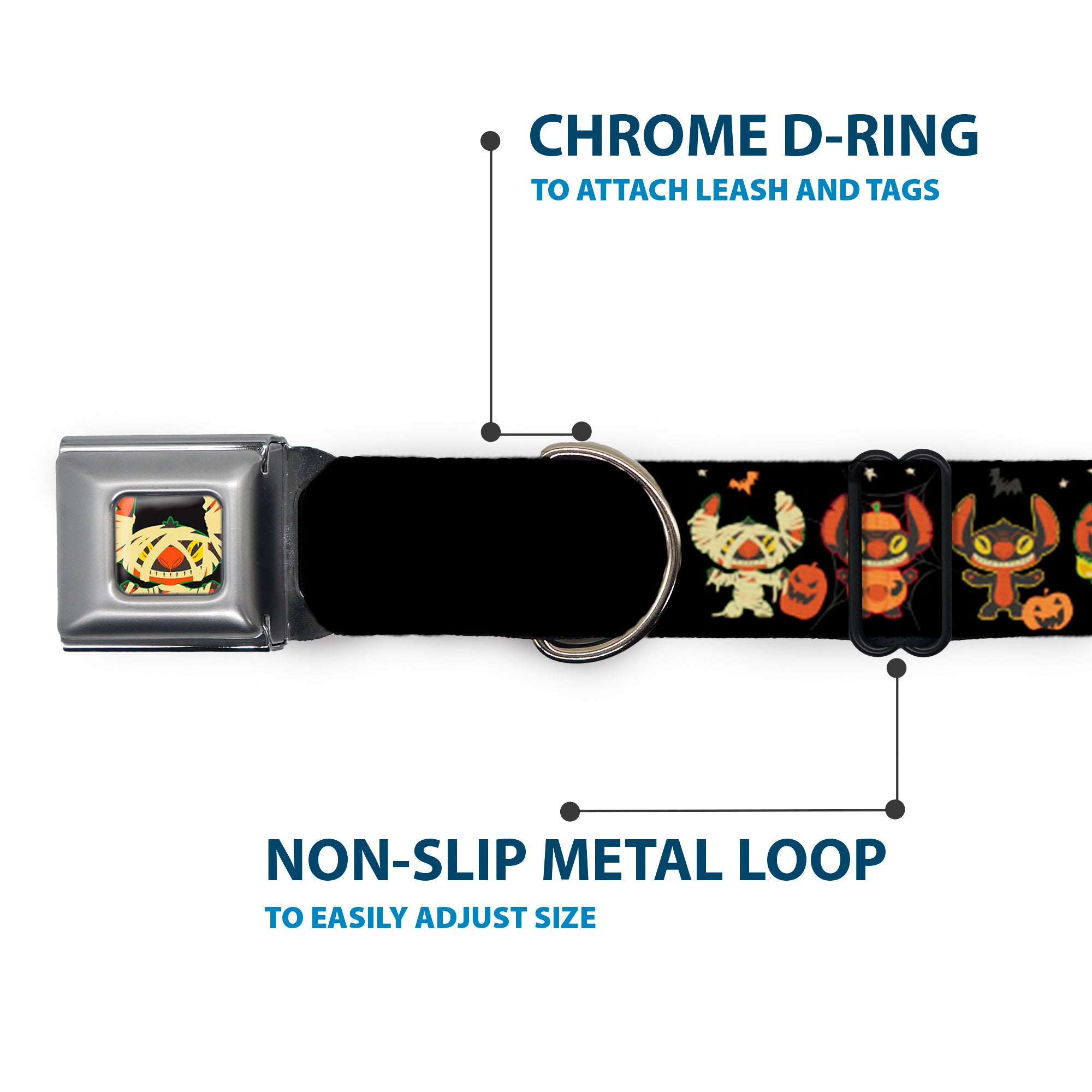 Lilo and Stitch Holiday Halloween Stitch Mummy Face Full Color Black Seatbelt Buckle Collar - Lilo and Stitch Halloween Stitch Dress Up Poses Black