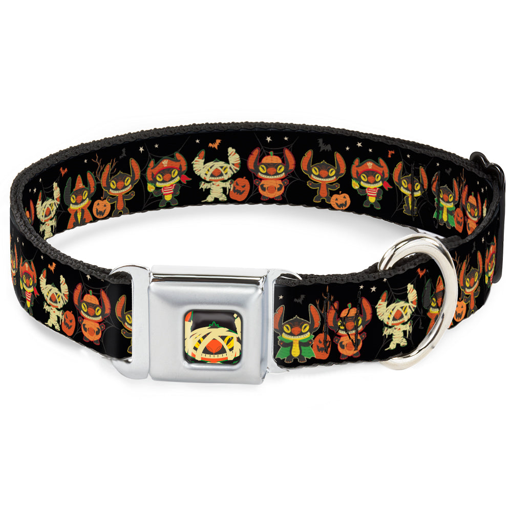 Lilo and Stitch Holiday Halloween Stitch Mummy Face Full Color Black Seatbelt Buckle Collar - Lilo and Stitch Halloween Stitch Dress Up Poses Black