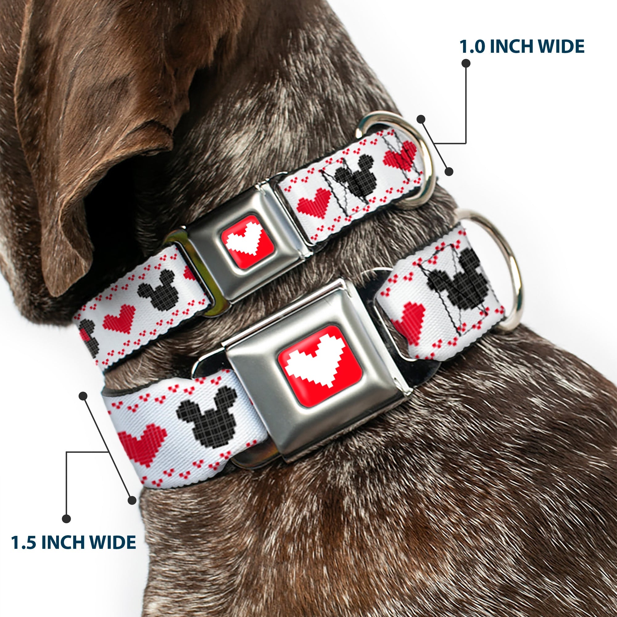Disney Holiday Mickey and Minnie Mouse Heart Sweater Stitch Full Color Reds Seatbelt Buckle Collar - Disney Holiday Mickey and Minnie Mouse Heart Sweater Stitch White/Red/Black
