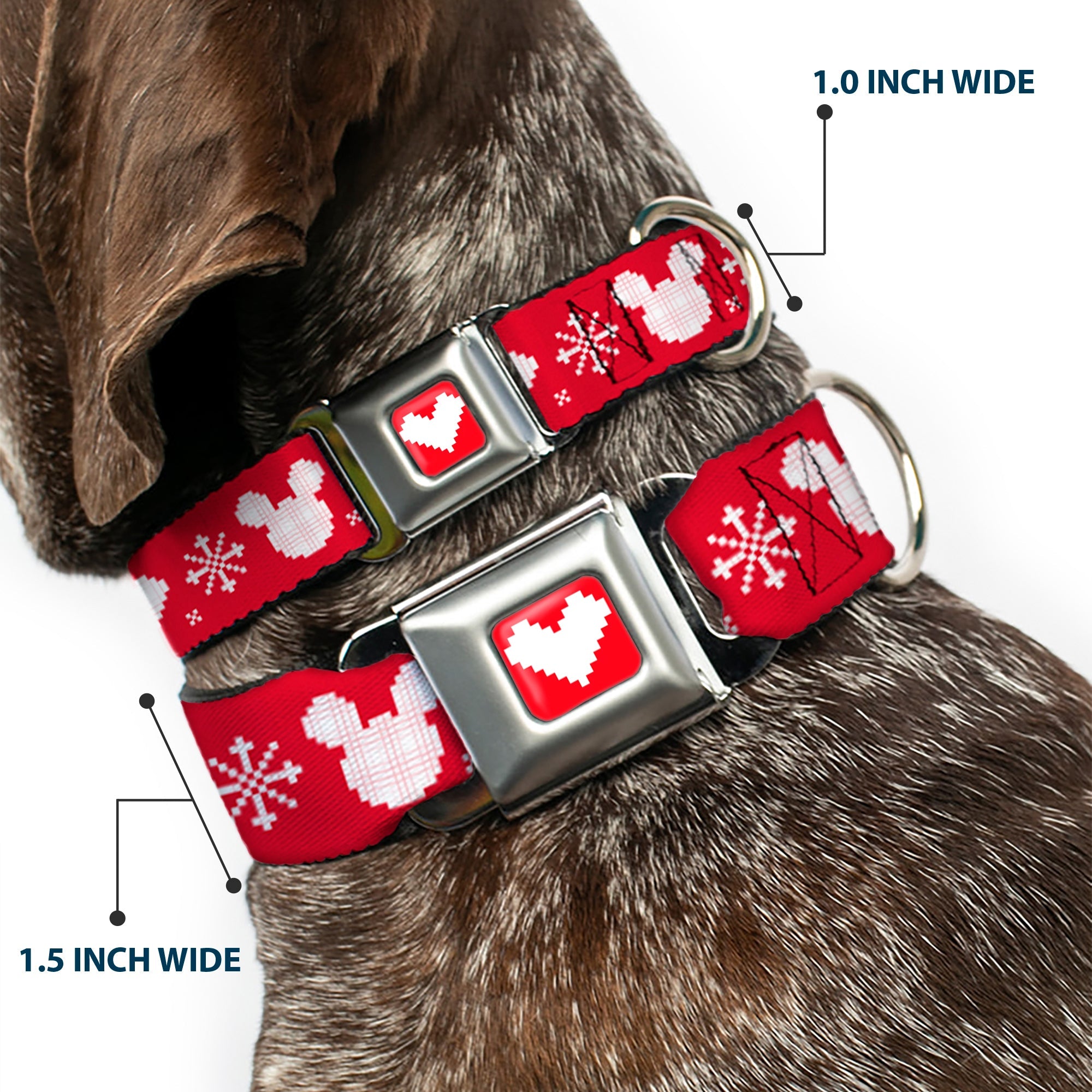 Disney Holiday Mickey Mouse Heart Sweater Stitch Full Color Red/White Seatbelt Buckle Collar - Disney Holiday Mickey Mouse Heart Sweater Stitch Red/White