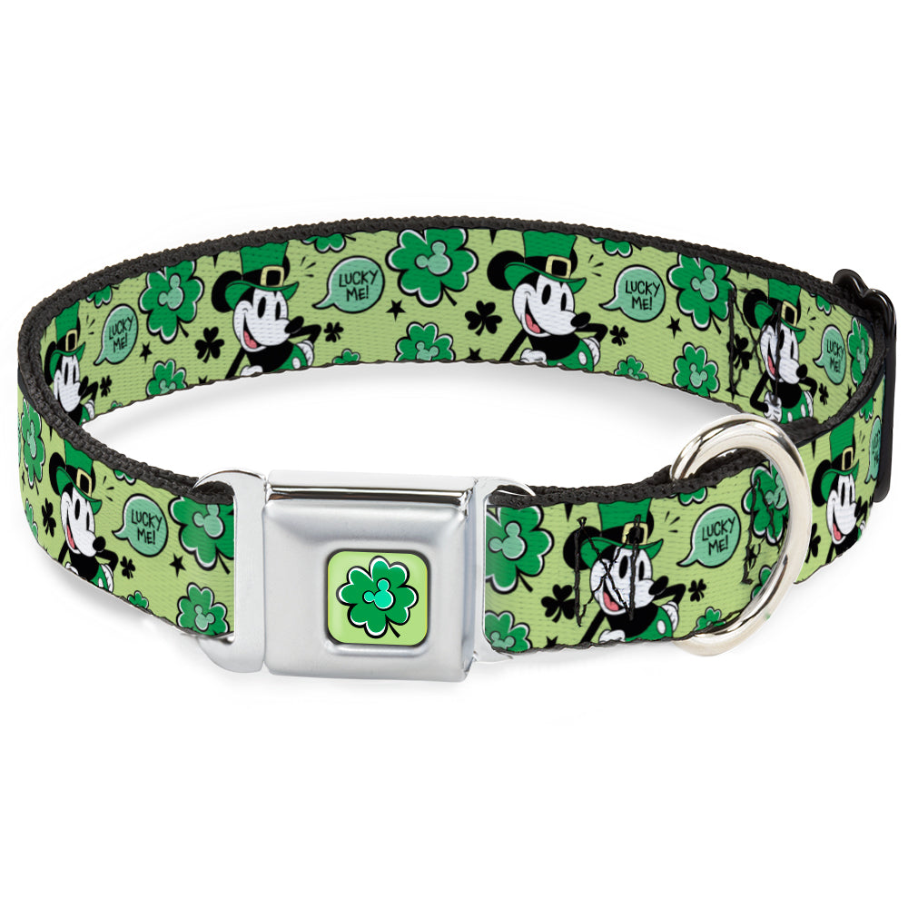 Mickey Mouse St. Patricks Day Shamrock Full Color Greens Seatbelt Buckle Collar - Mickey Mouse St. Patricks Day LUCKY ME Leprechaun Pose and Shamrocks Greens