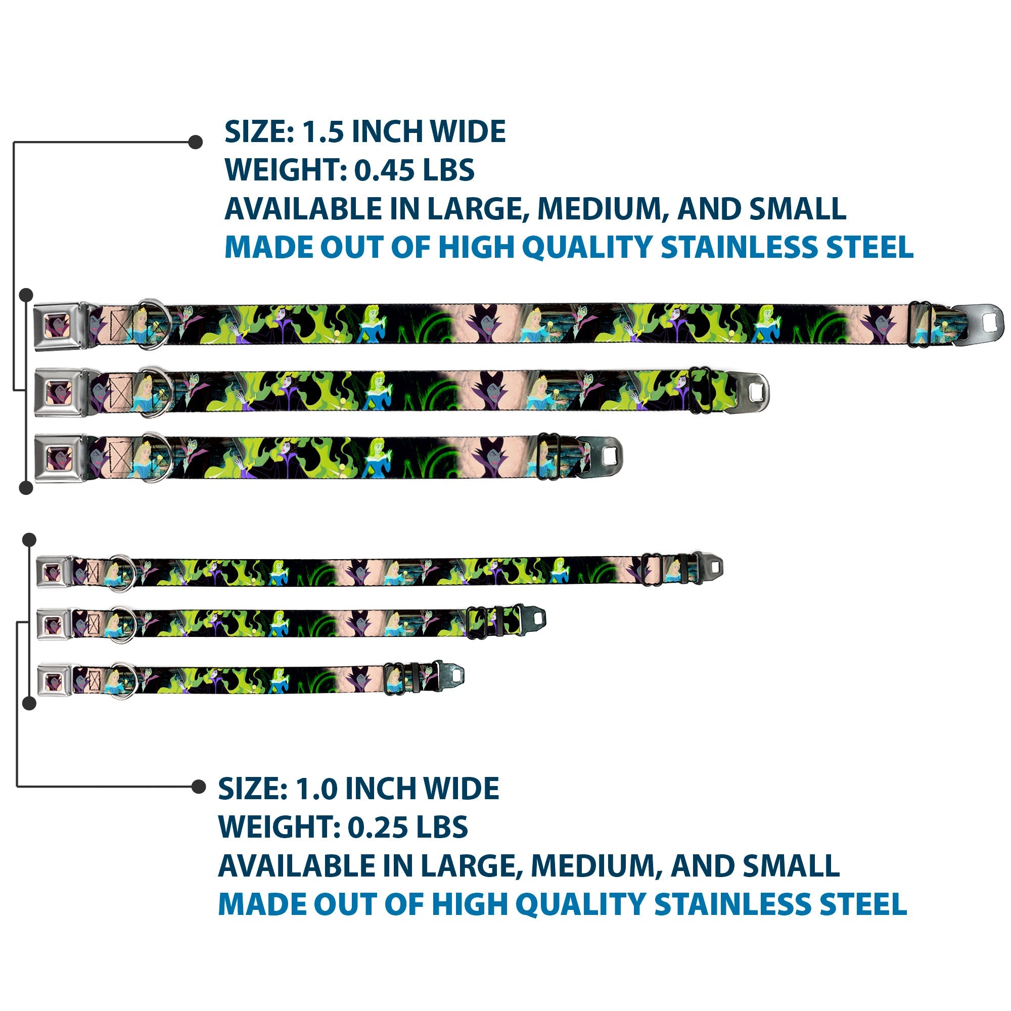 Maleficent Face2 Full Color Light Pink Glow Seatbelt Buckle Collar - Princess Aurora & Maleficent Scenes