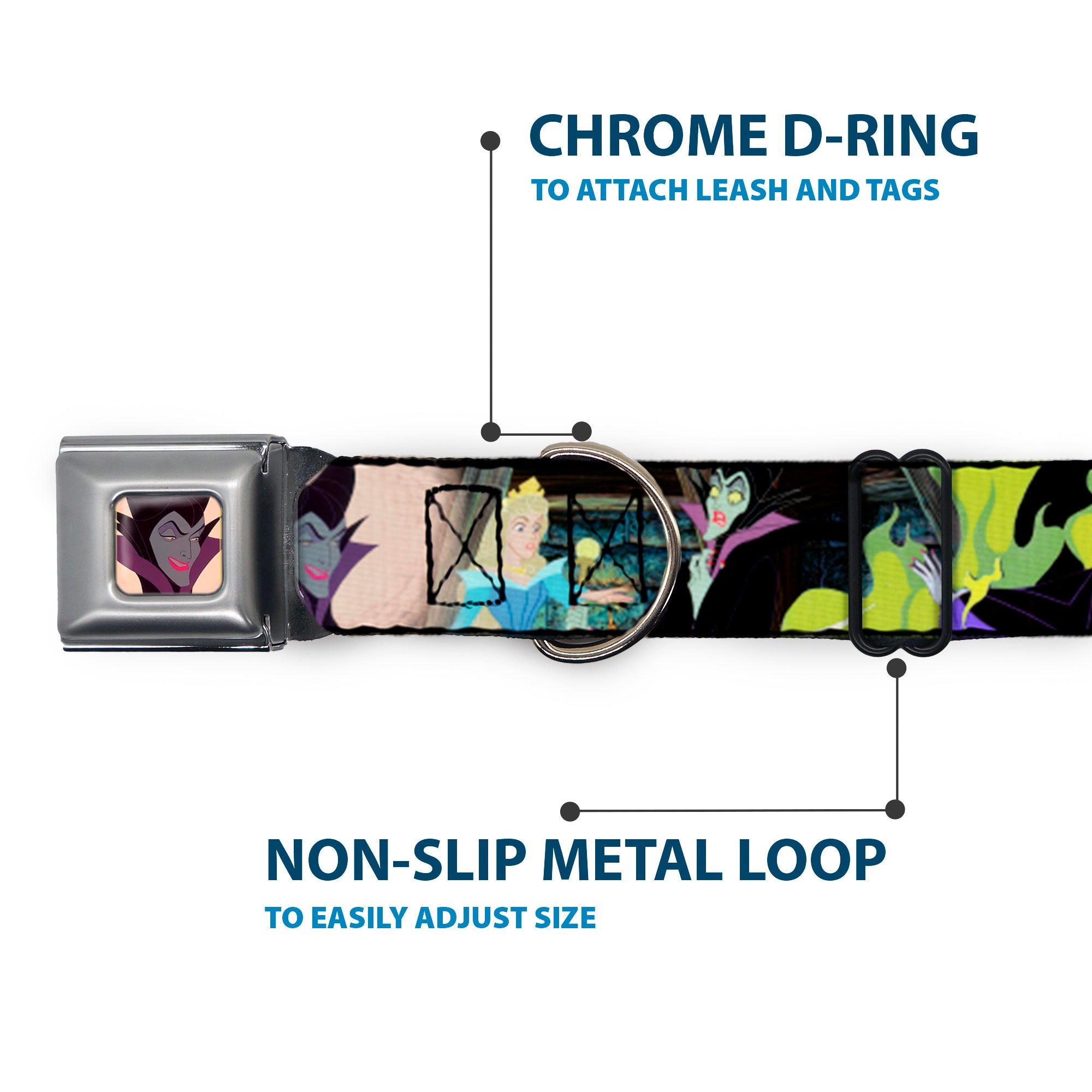 Maleficent Face2 Full Color Light Pink Glow Seatbelt Buckle Collar - Princess Aurora & Maleficent Scenes